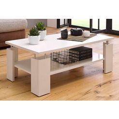 pro line salontafel van hout, met plank, zwevende look door gekleurde afstandhouder tussen frame en plaat, rechthoekig wit