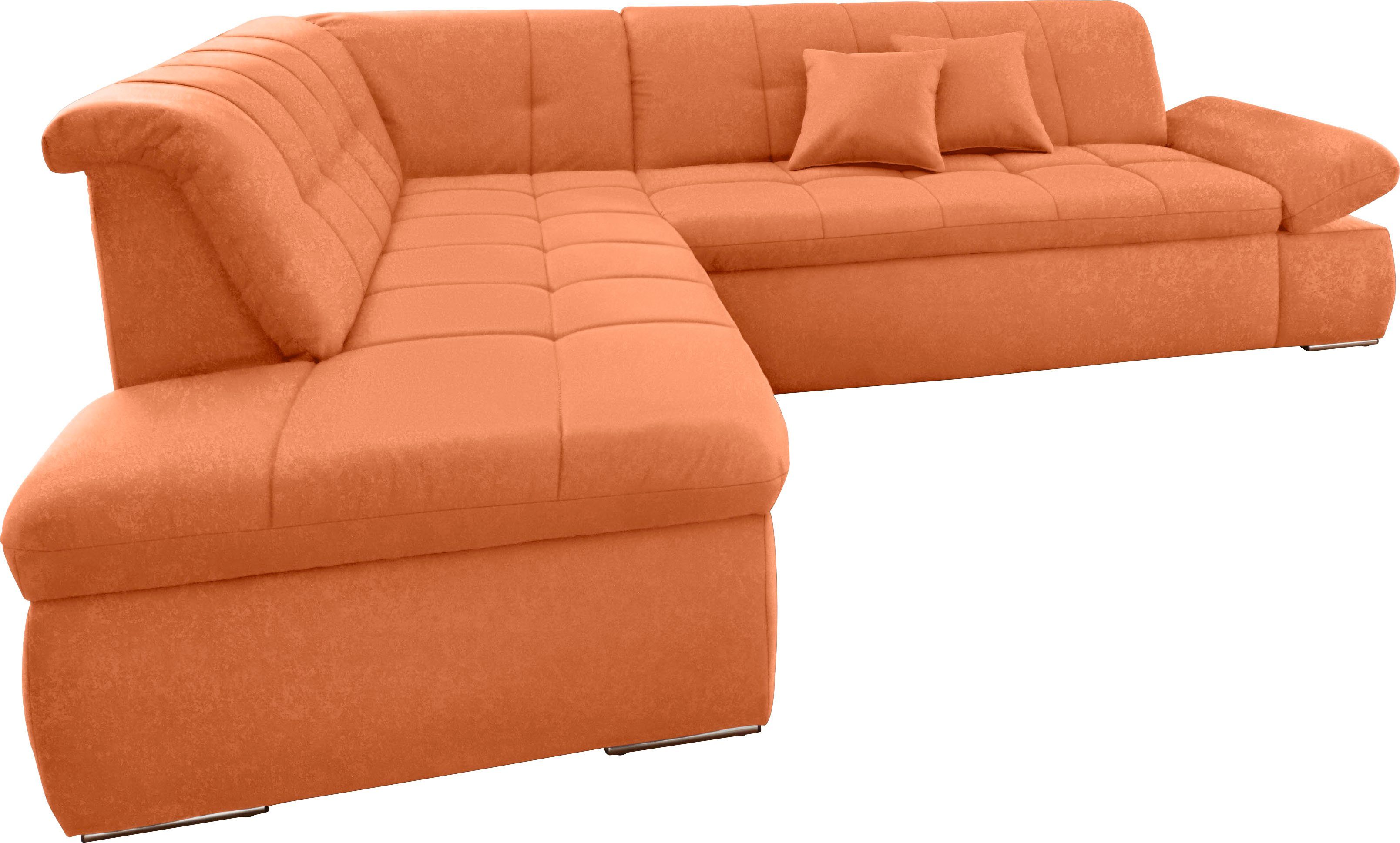 DOMO collection Hoekbank NMoric incl. decoratiekussen B/D/H: 273/216/80 cm L-vorm Ottoman aan uiteinde, optioneel met slaapbank functie en verstelling armleuning