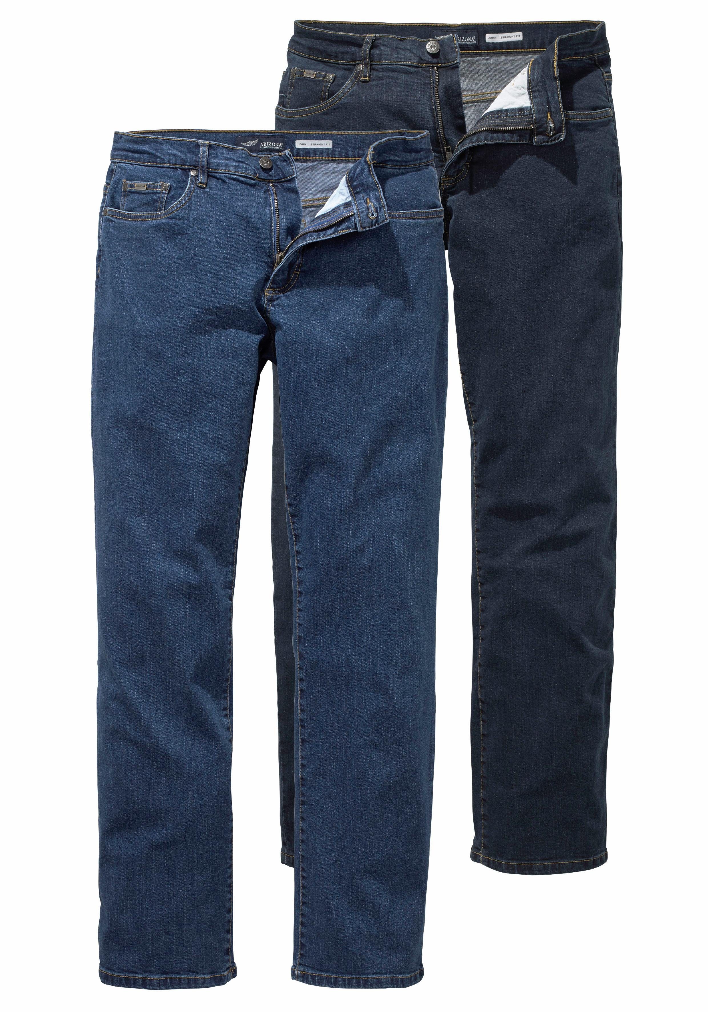 arizona stretch jeans john straight fit (set, 2-delig) blauw
