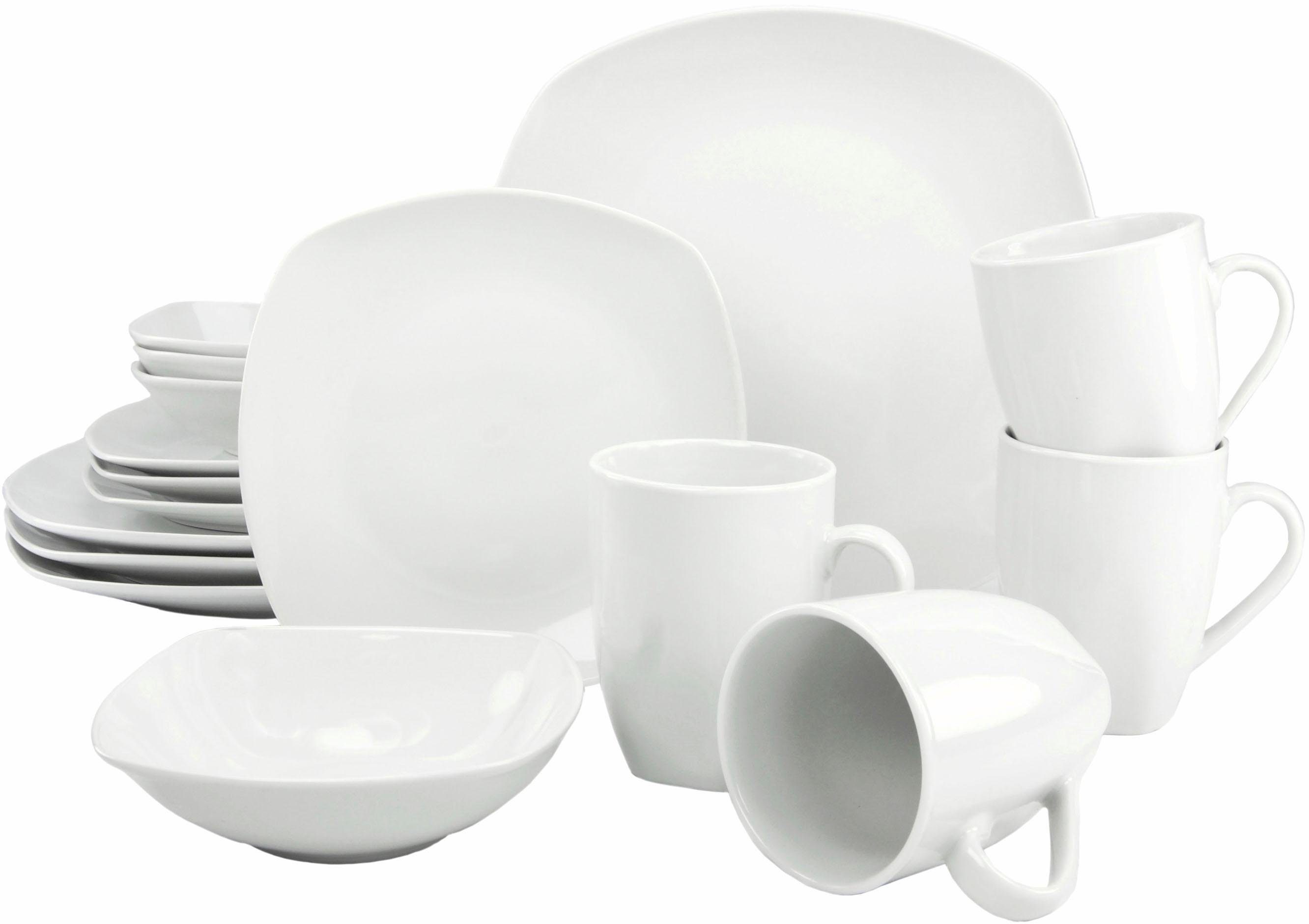 CreaTable Combi-servies Servies-set Square Servies, wit, 16 delen, voor 4 personen (set, 16-delig) serviezen wit