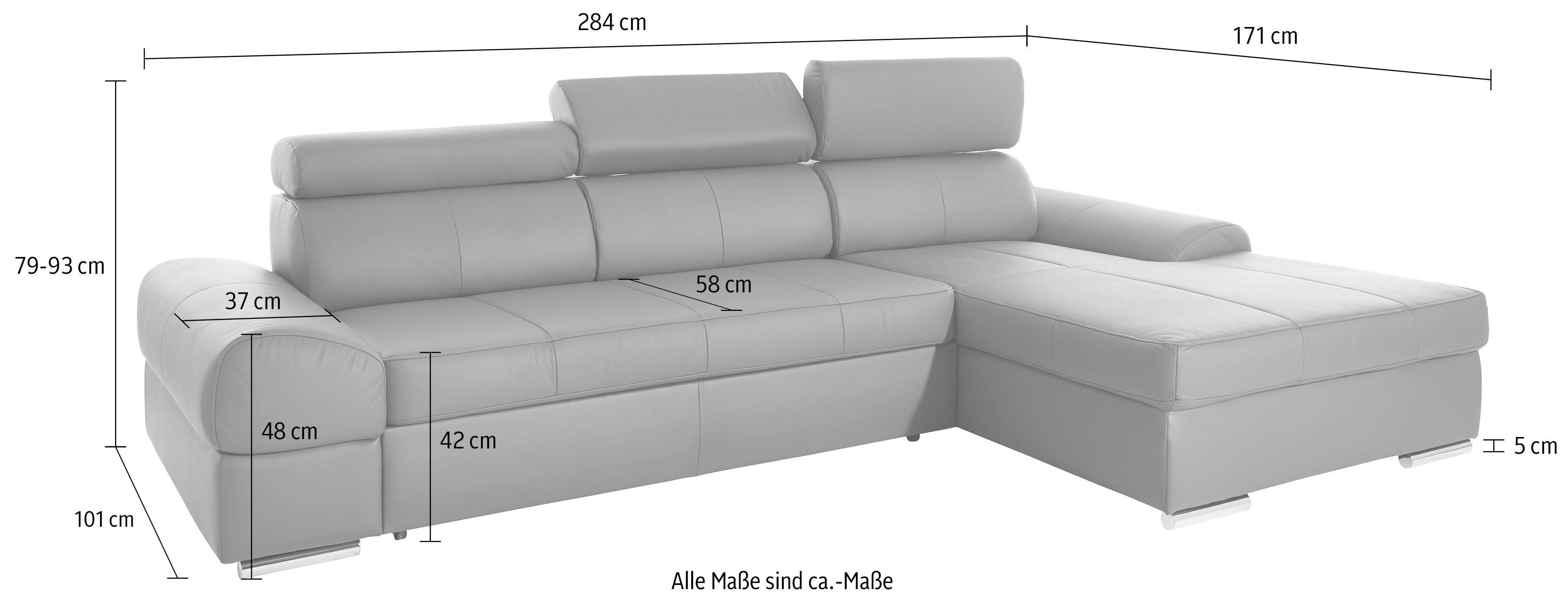 sit&more Hoekbank Broadway L-vorm met verstelbare hoofdsteun, naar keuze met slaapfunctie