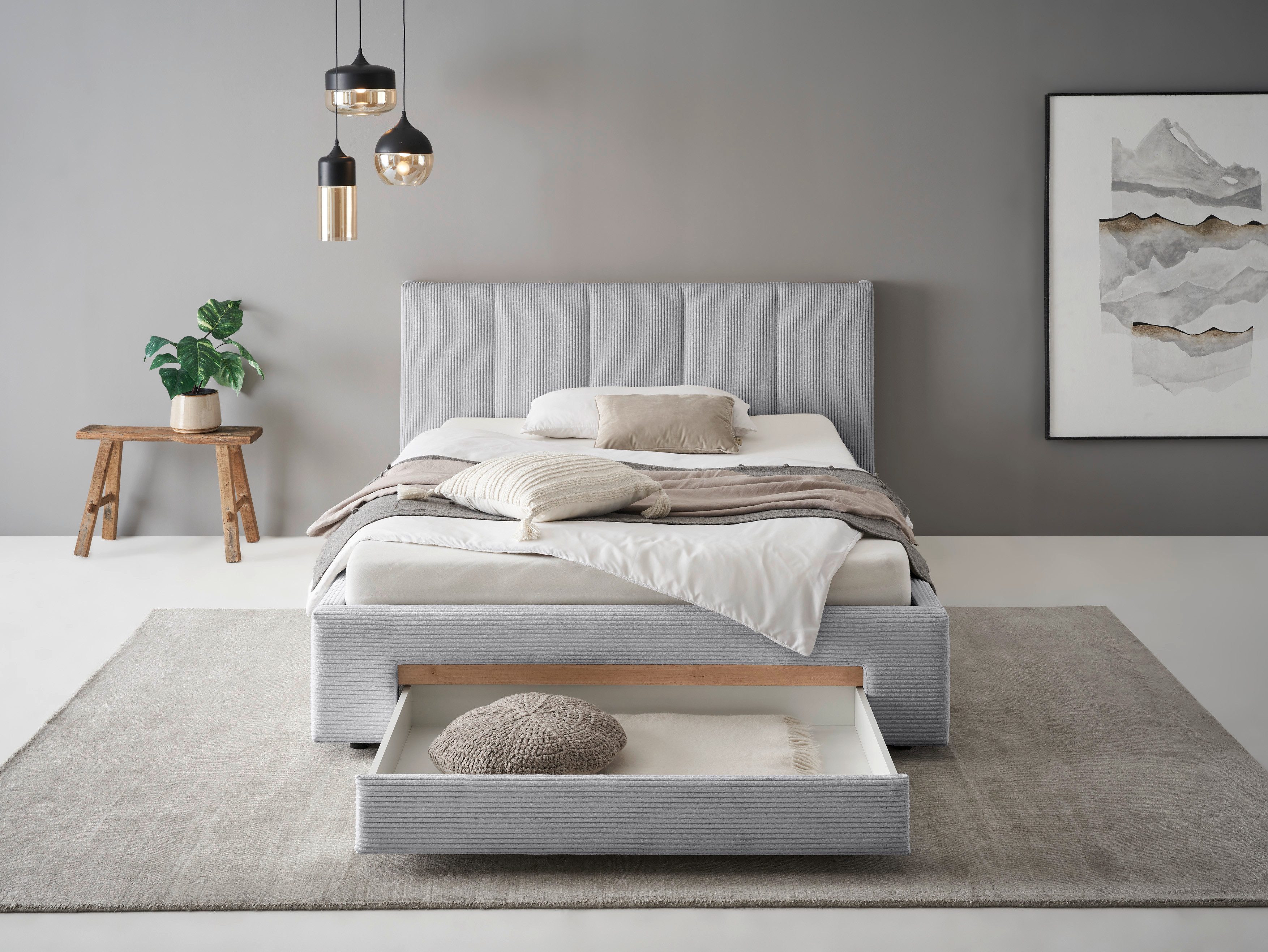 INOSIGN Gestoffeerd bed CiTY/GiRON, bedframe met bedlade, gestoffeerd opbergbed met hondenbed of opberglade, bekleding van corduroy of linnenlook