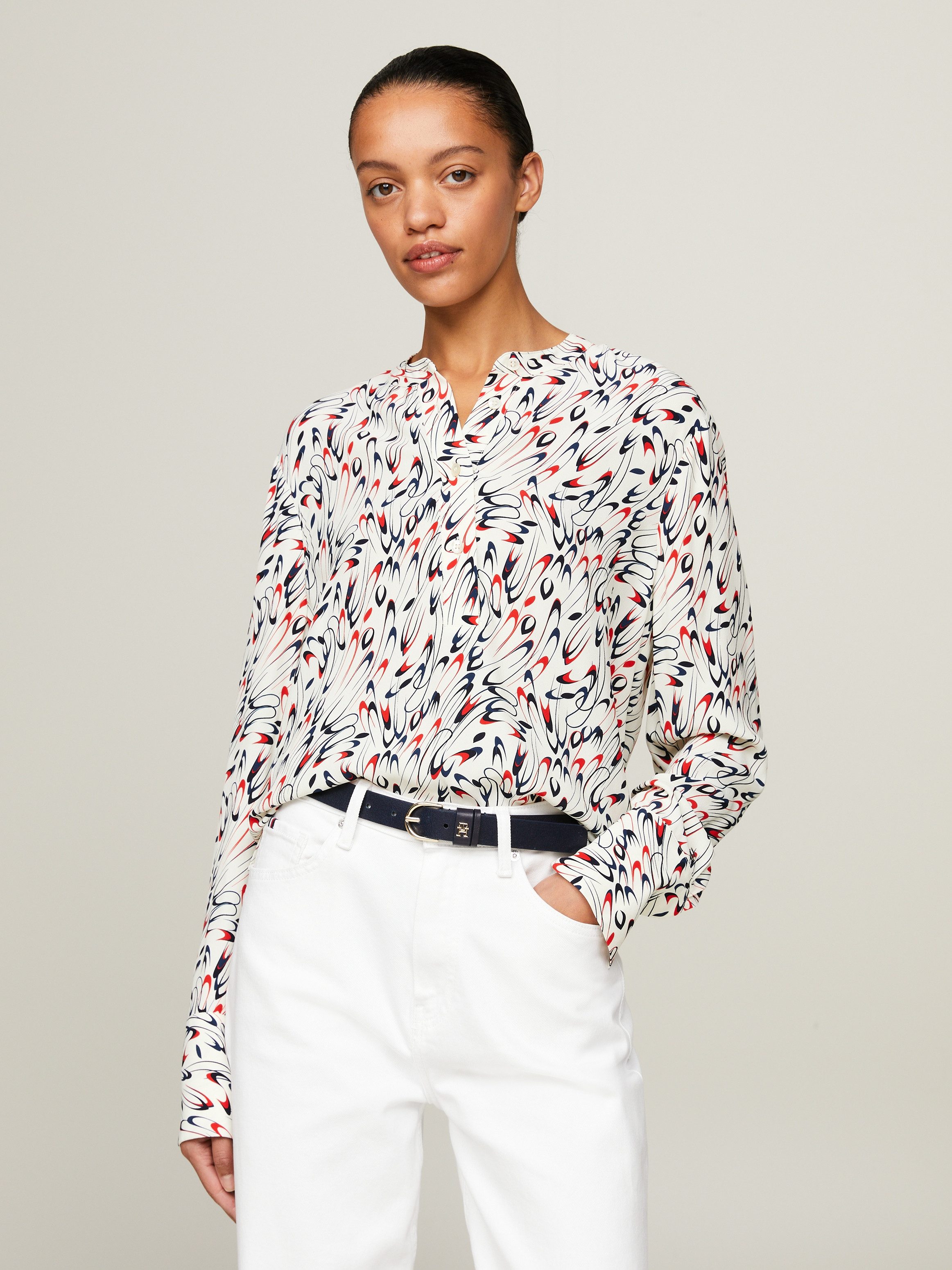 Tommy Hilfiger Blouse met lange mouwen SMALL RIBBON COLLARLESS REG LS