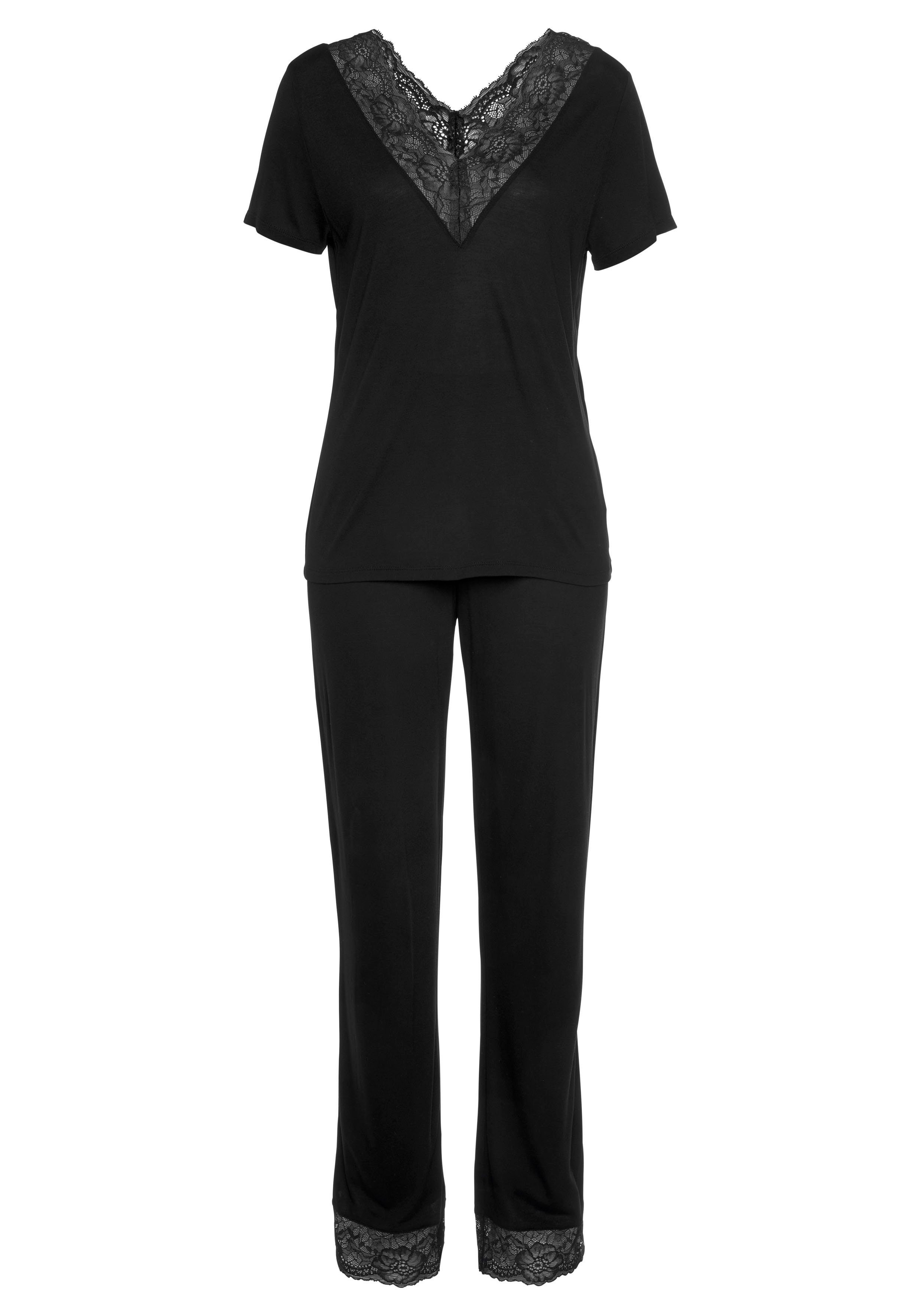 Lascana Pyjama met kanten inzetten (2-delig, 1 stuk)