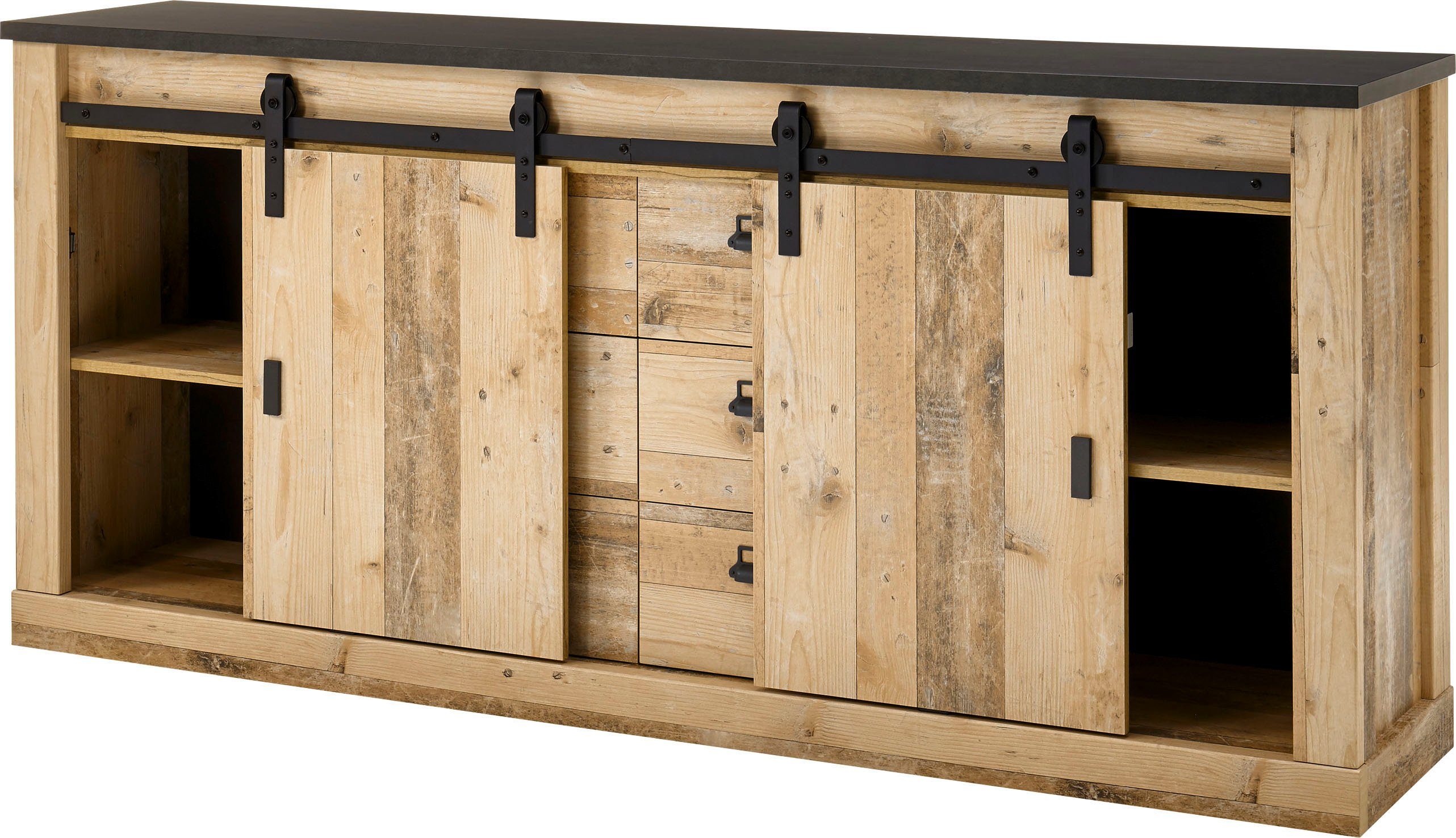 Home affaire Wandmeubel Sherwood Schuurdeurbeslag en apothekersgrepen van metaal, hoogte 201 cm (2-delig)