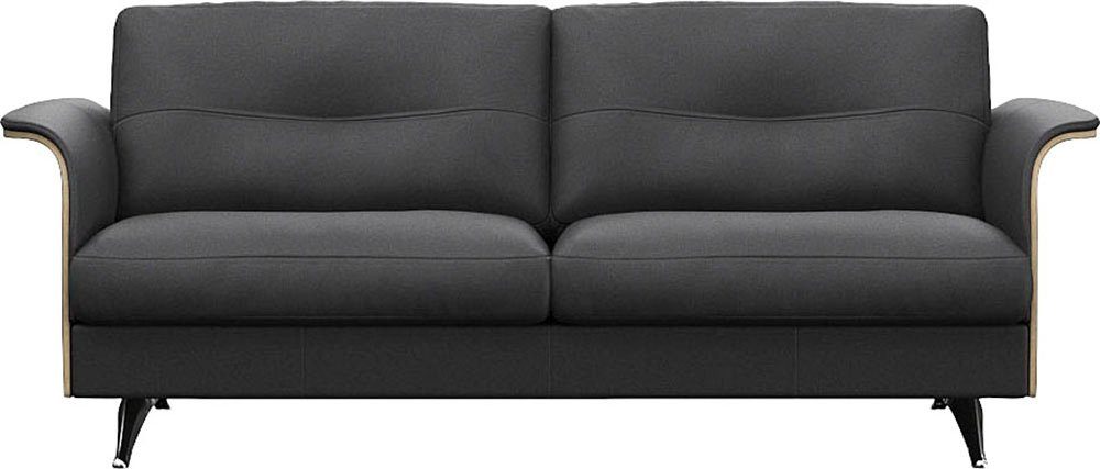 FLEXLUX 2,5-zitsbank Glow sofa, bank Premium zit: koudschuim & vering, armleuning van geolied eiken, voet van aluminium zwart, 2-zitsbanken,