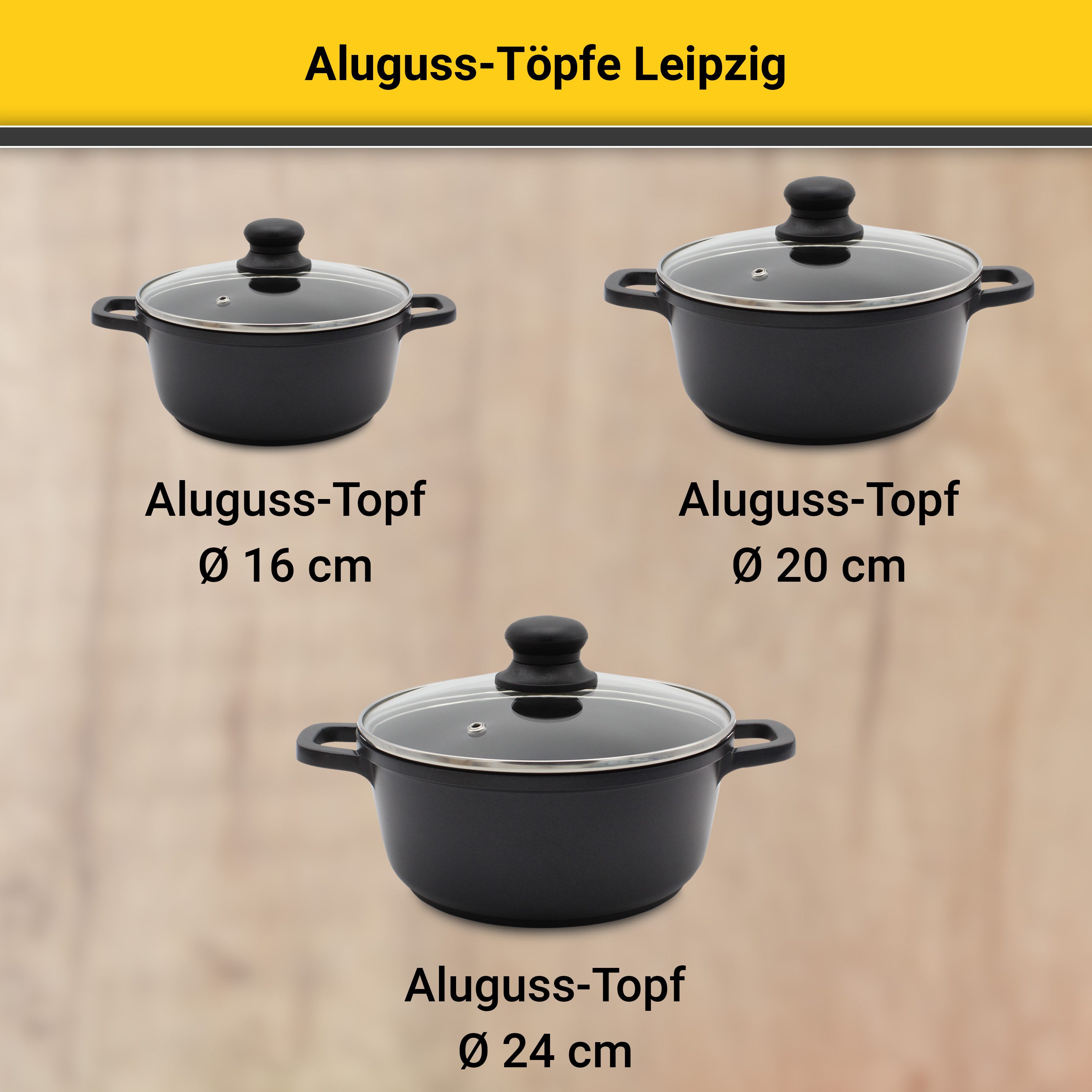 Krüger Pannenset Gegoten aluminium pot-/pannenset LEIPZIG incl. keukenhulpen, 15-delig (set)