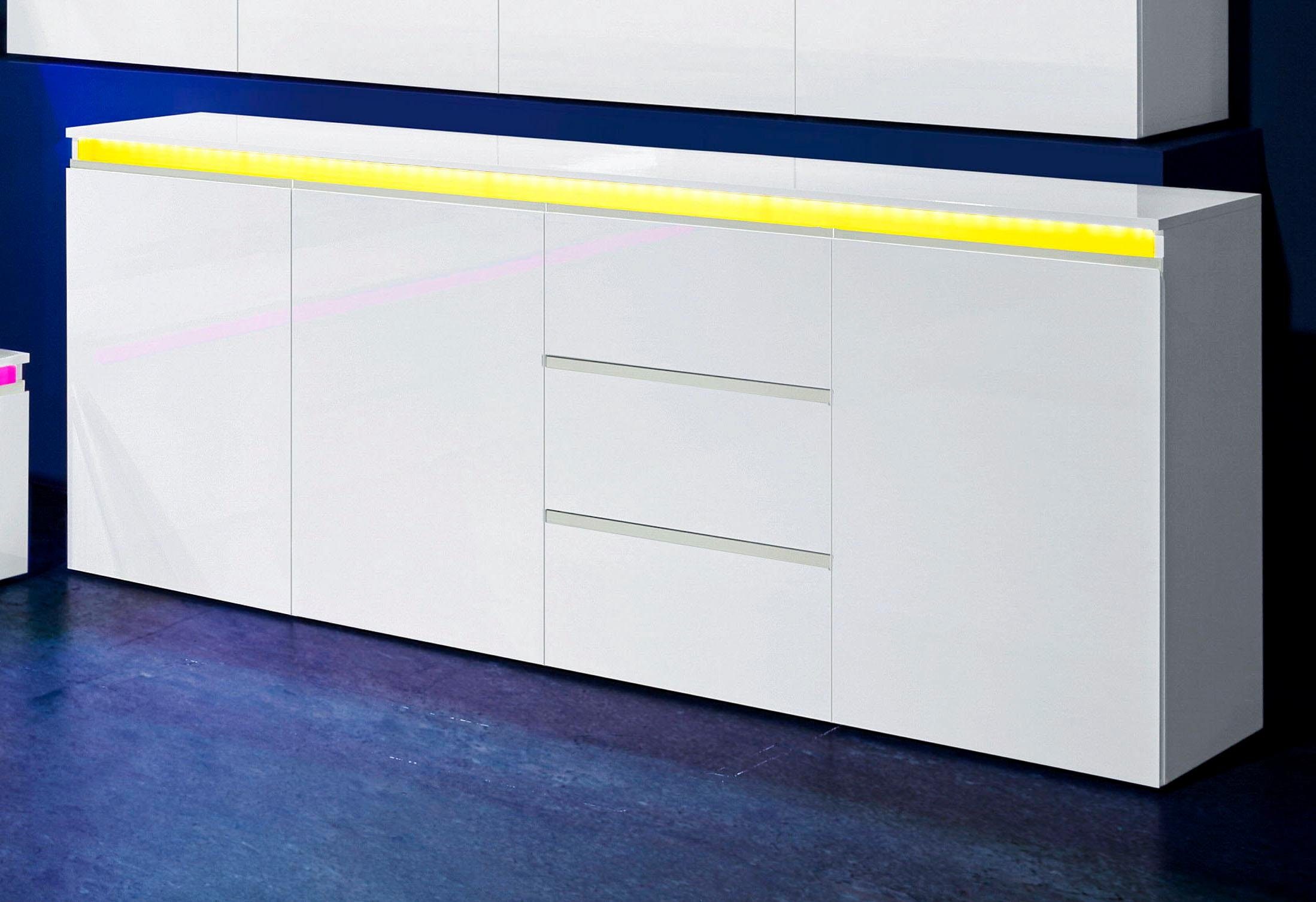 INOSIGN Dressoir Magic, commode, kast, dressoir met 3 deuren en 3 lades hoogglans gelakt (b/d/h) 200x40x80 cm