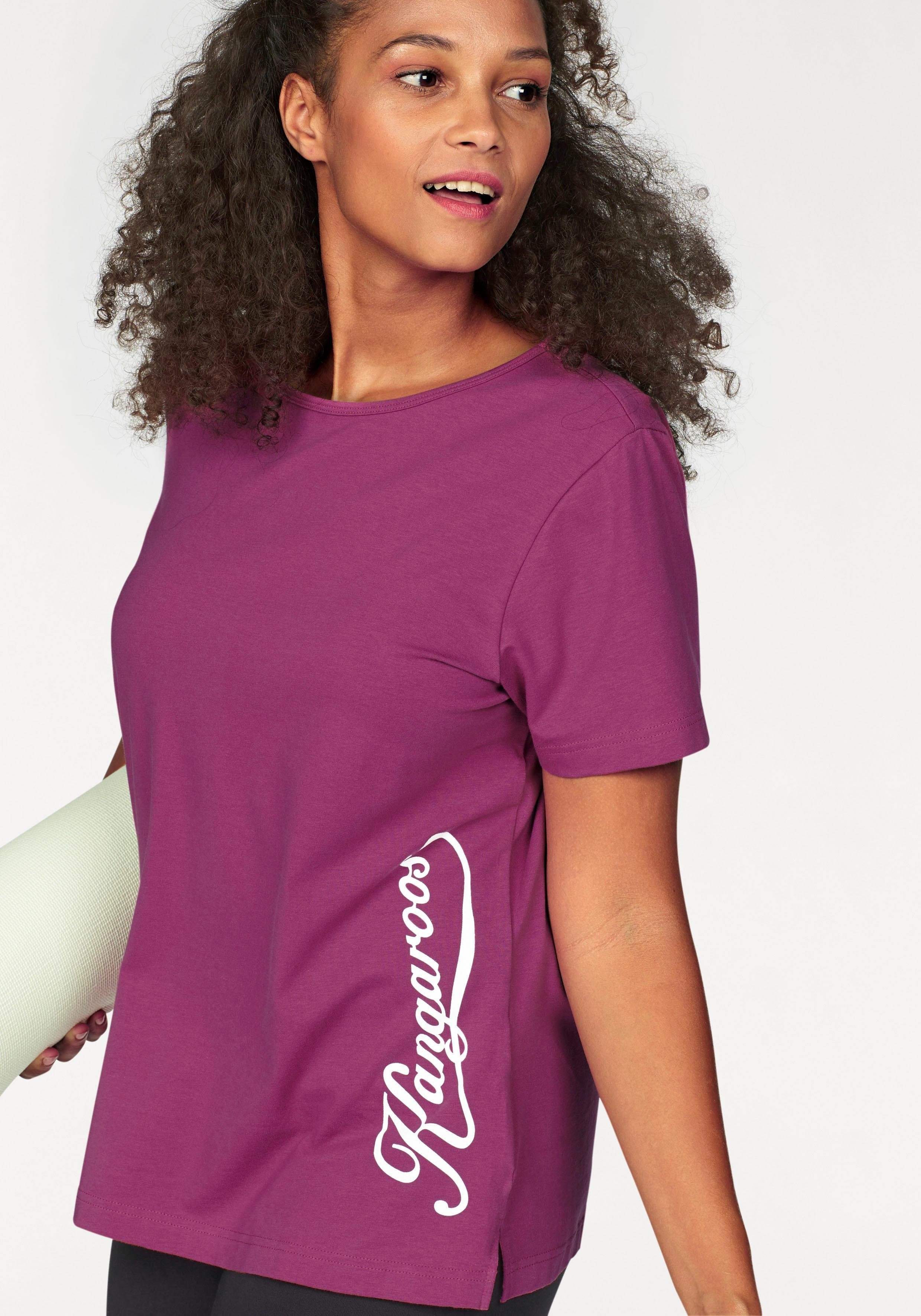 KangaROOS T-shirt Korte mouwen, figuurvolgend, effen, ronde hals, casual dames tops maat 40/42 paars