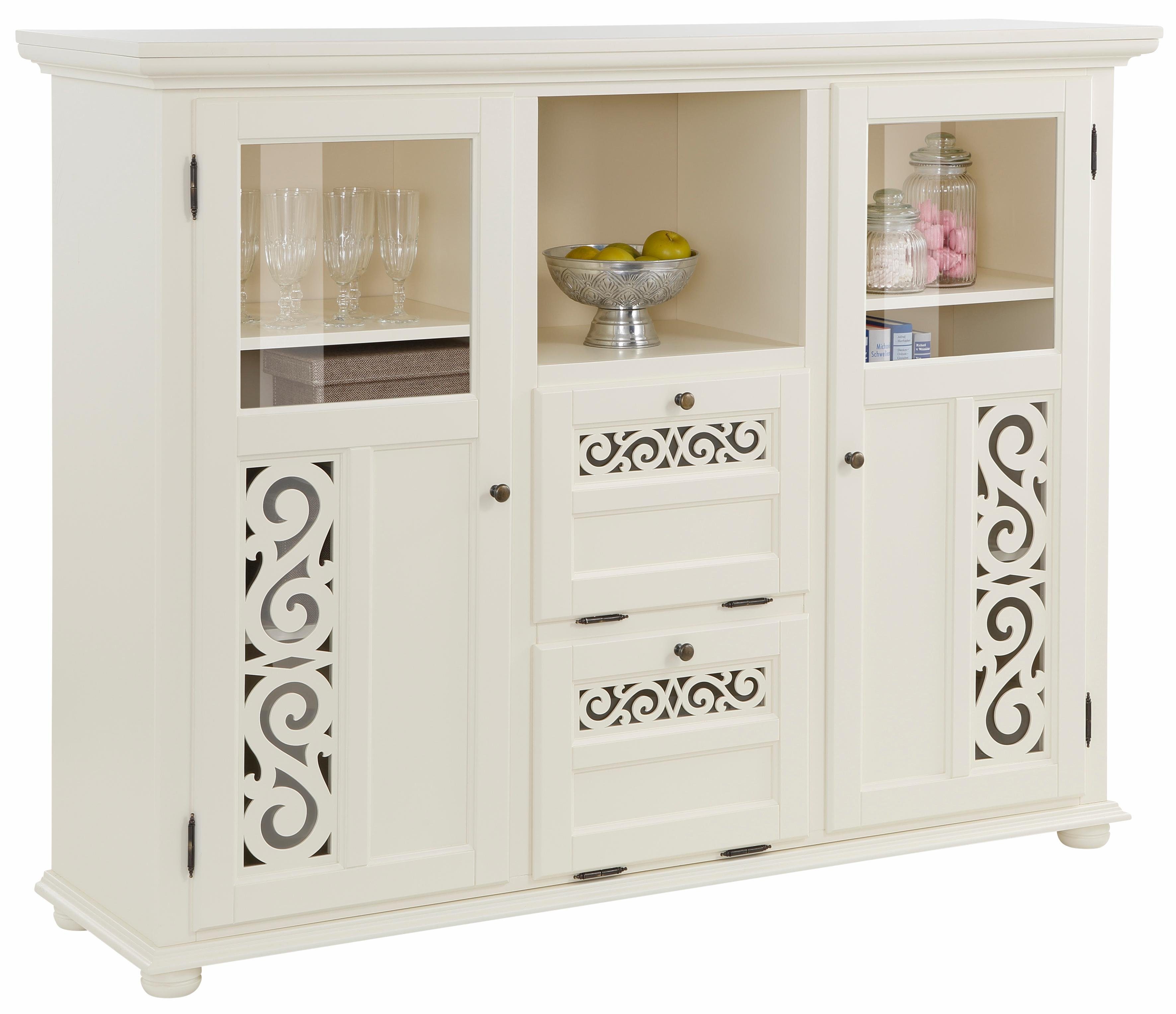 Home affaire Highboard Arabeske Vitrine in houtlook, met frezingen op de deurfronten, breedte 160 cm