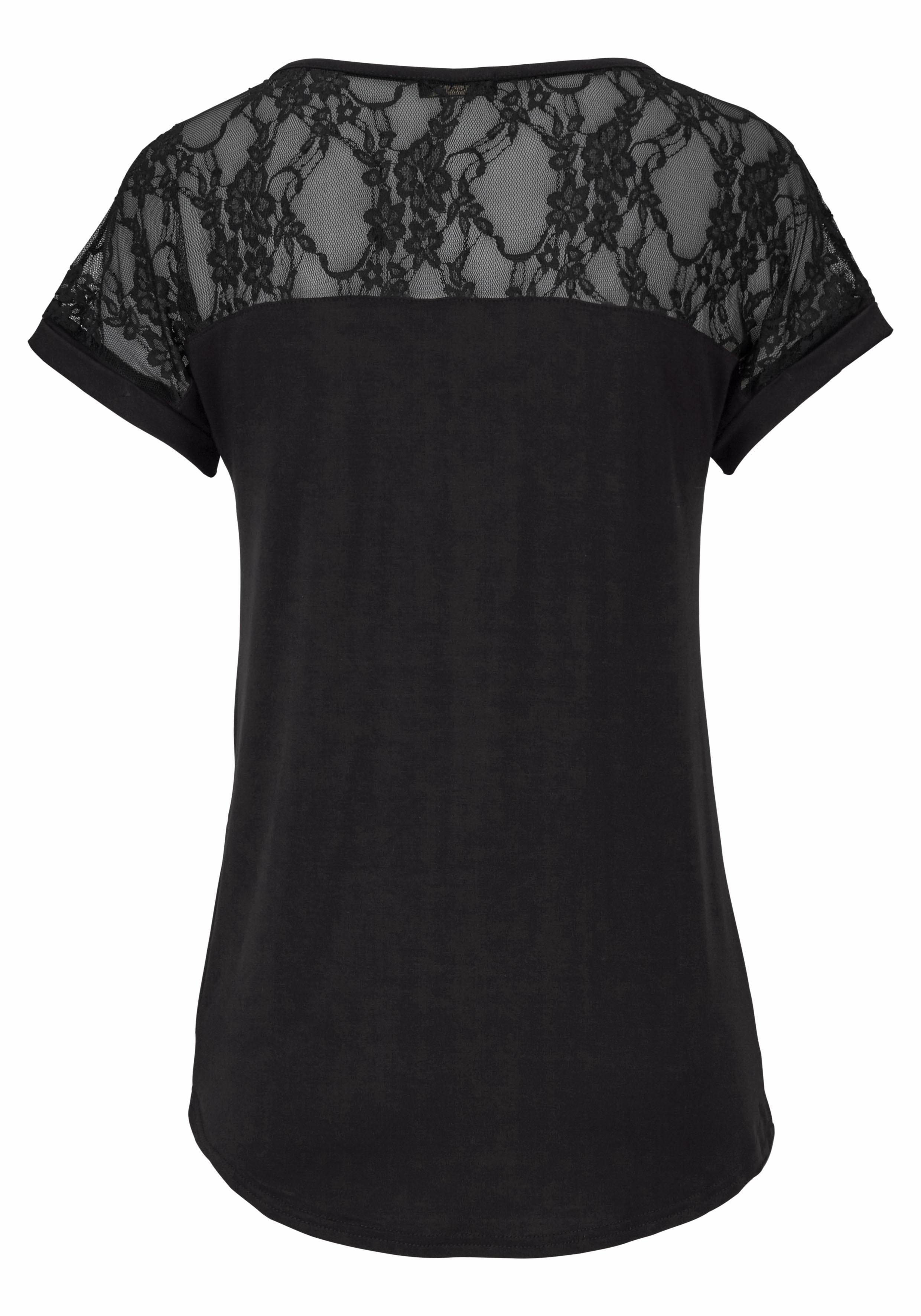 Lascana Strandshirt met kanten inzet, t-shirt, shirt met korte mouwen, elegant