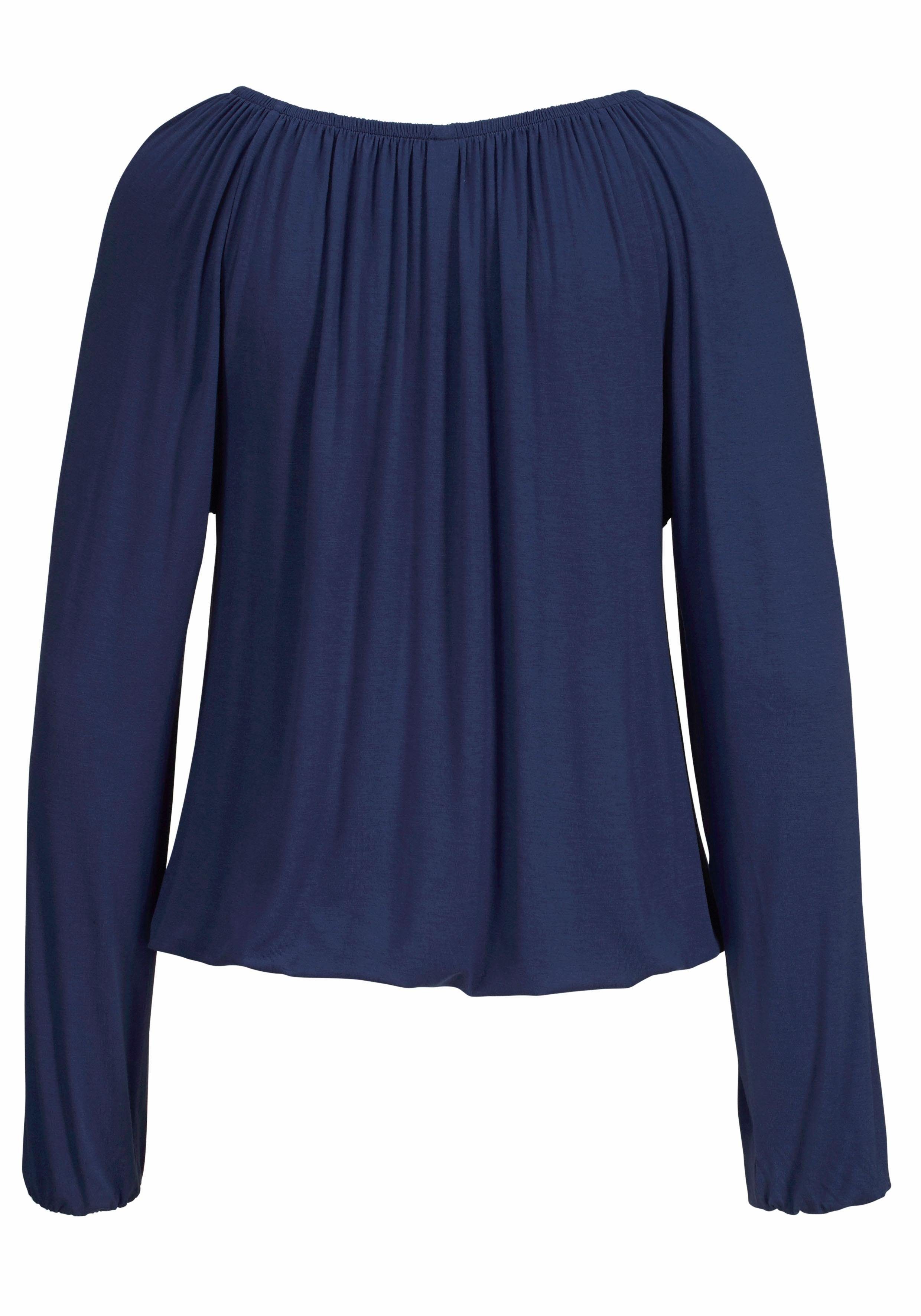 s.Oliver RED LABEL Beachwear Strandshirt met striklint bij de halslijn, losse pasvorm, boho-stijl