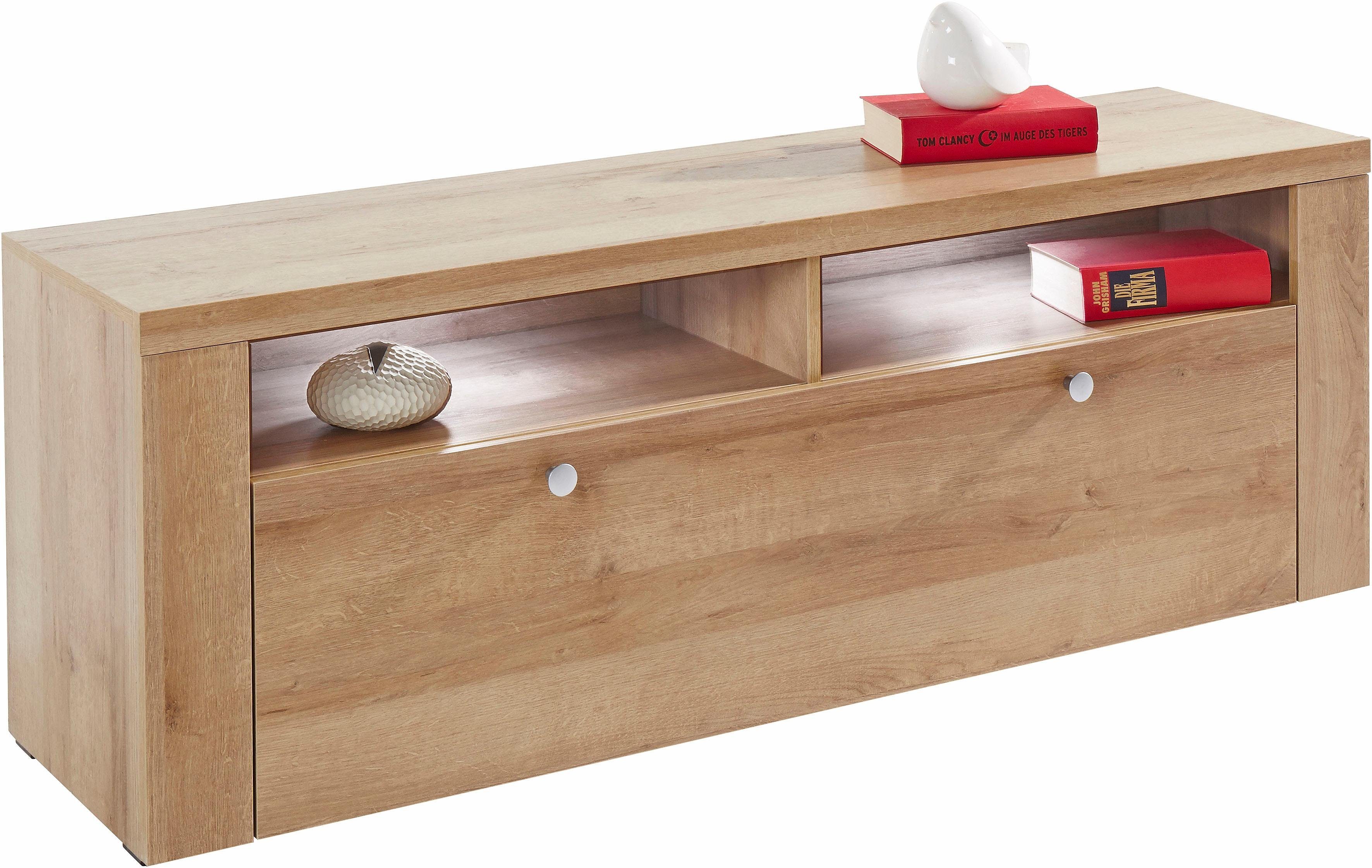Home affaire Tv-meubel Larona, tijdloos TV-meubel met 1 klep en 2 open vakken Breedte 140 cm, tv-meubel, veel opbergruimte, decoratieve frame-look