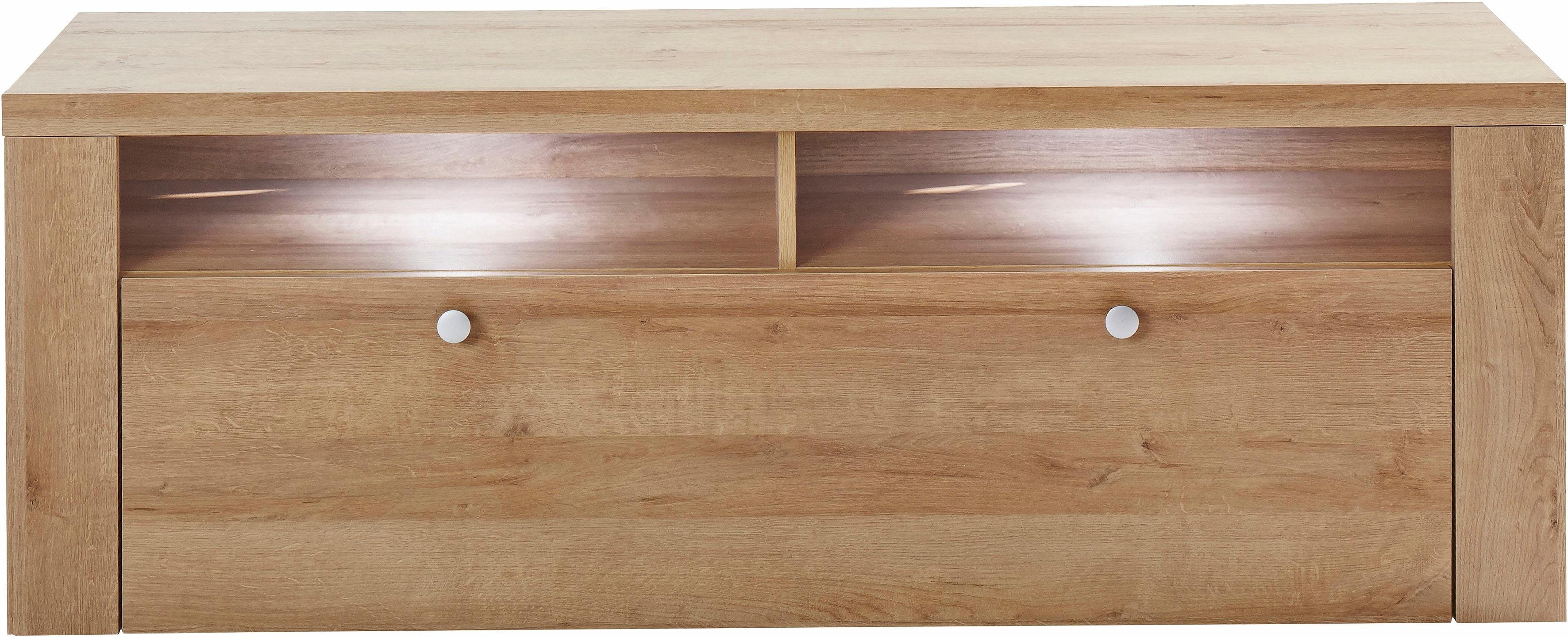 Home affaire Tv-meubel Larona, tijdloos TV-meubel met 1 klep en 2 open vakken Breedte 140 cm, tv-meubel, veel opbergruimte, decoratieve frame-look
