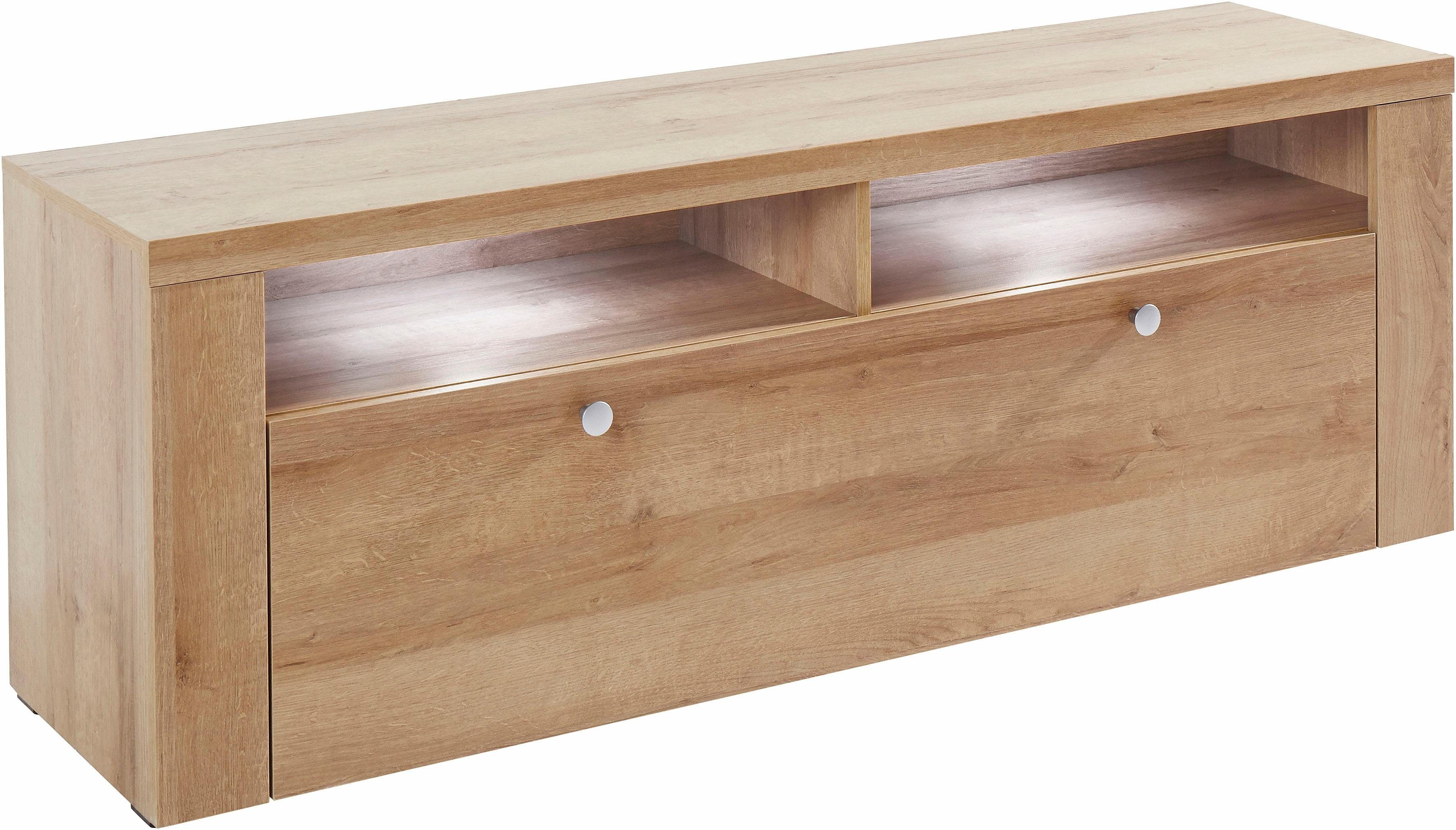 Home affaire Tv-meubel Larona, tijdloos TV-meubel met 1 klep en 2 open vakken Breedte 140 cm, tv-meubel, veel opbergruimte, decoratieve frame-look