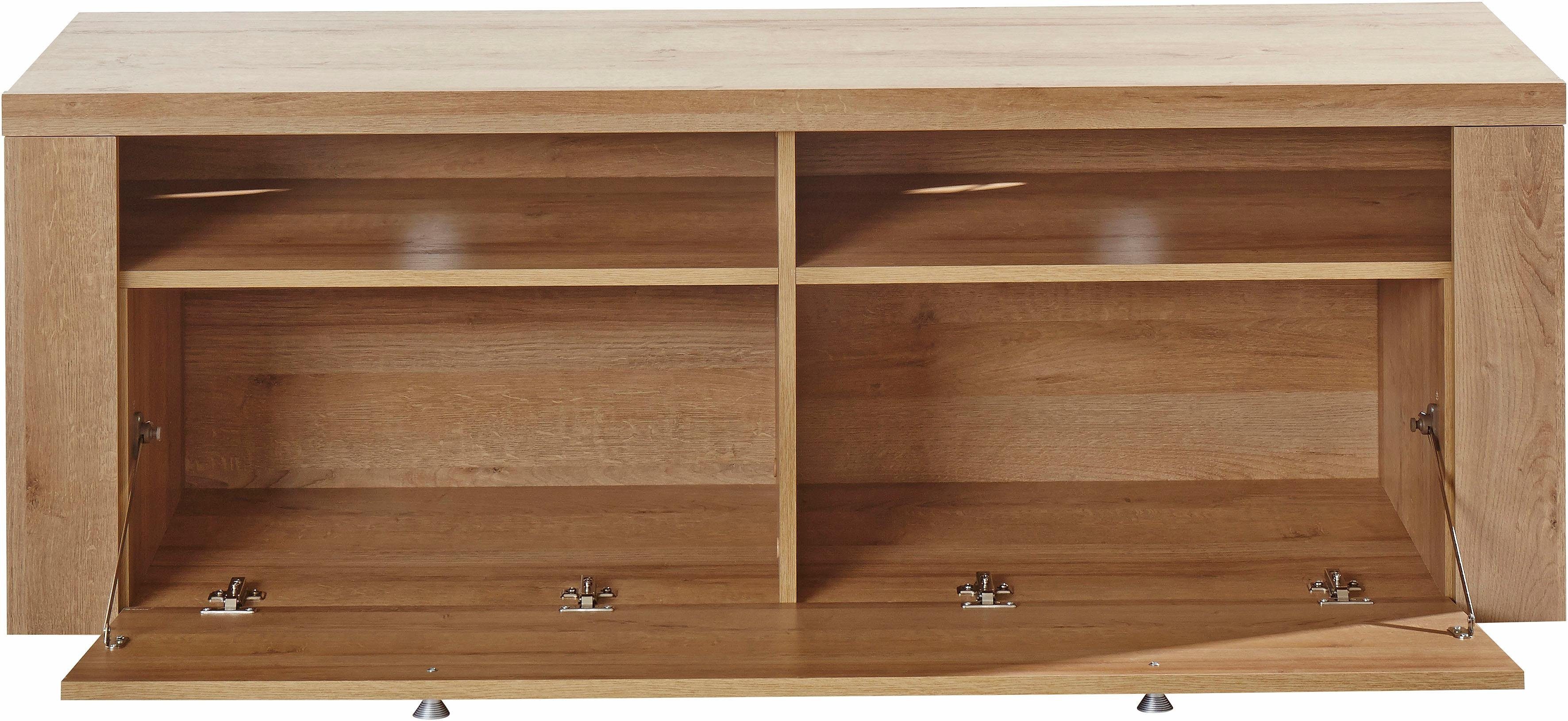 Home affaire Tv-meubel Larona, tijdloos TV-meubel met 1 klep en 2 open vakken Breedte 140 cm, tv-meubel, veel opbergruimte, decoratieve frame-look