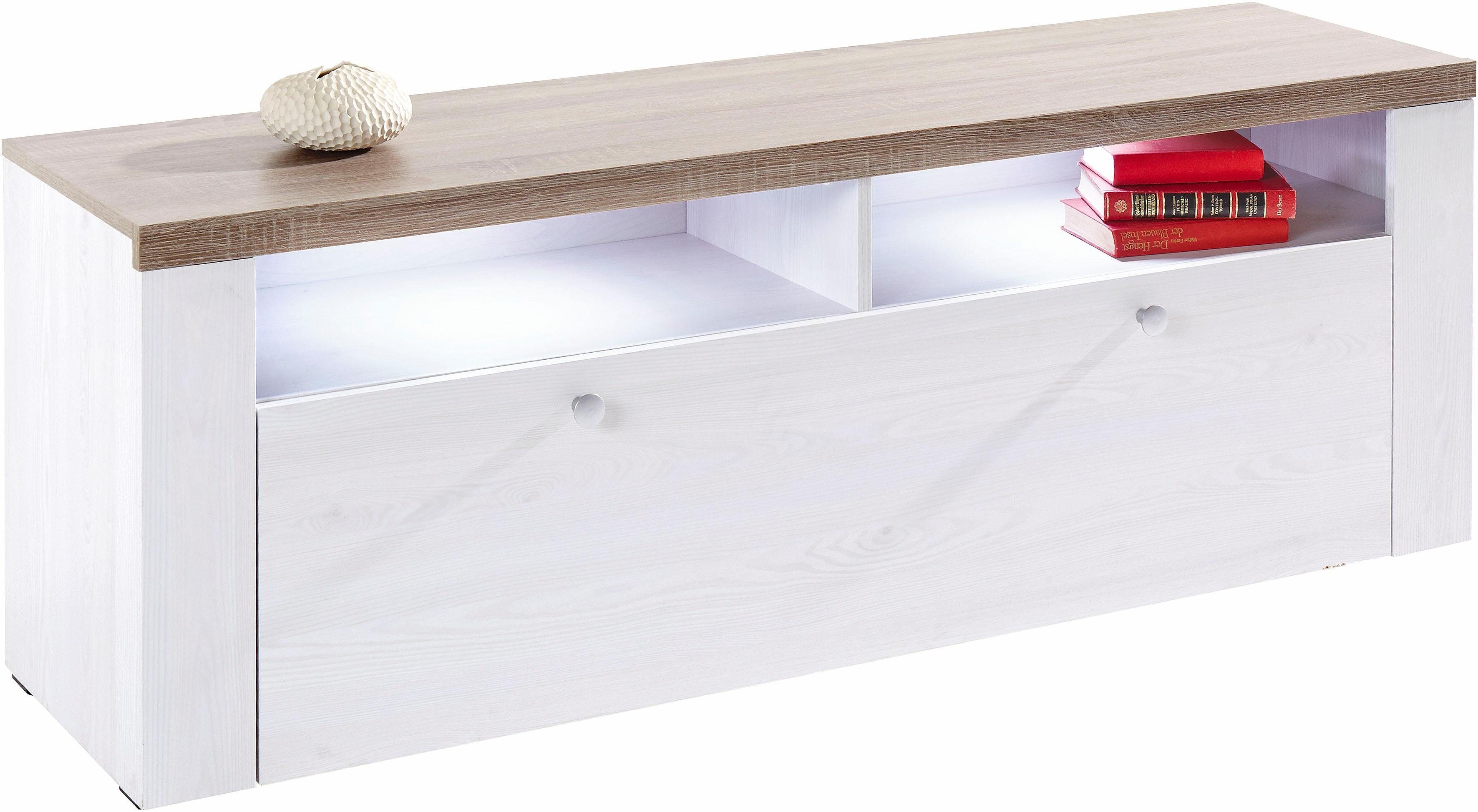 Home affaire Tv-meubel Larona, tijdloos TV-meubel met 1 klep en 2 open vakken Breedte 140 cm, tv-meubel, veel opbergruimte, decoratieve frame-look