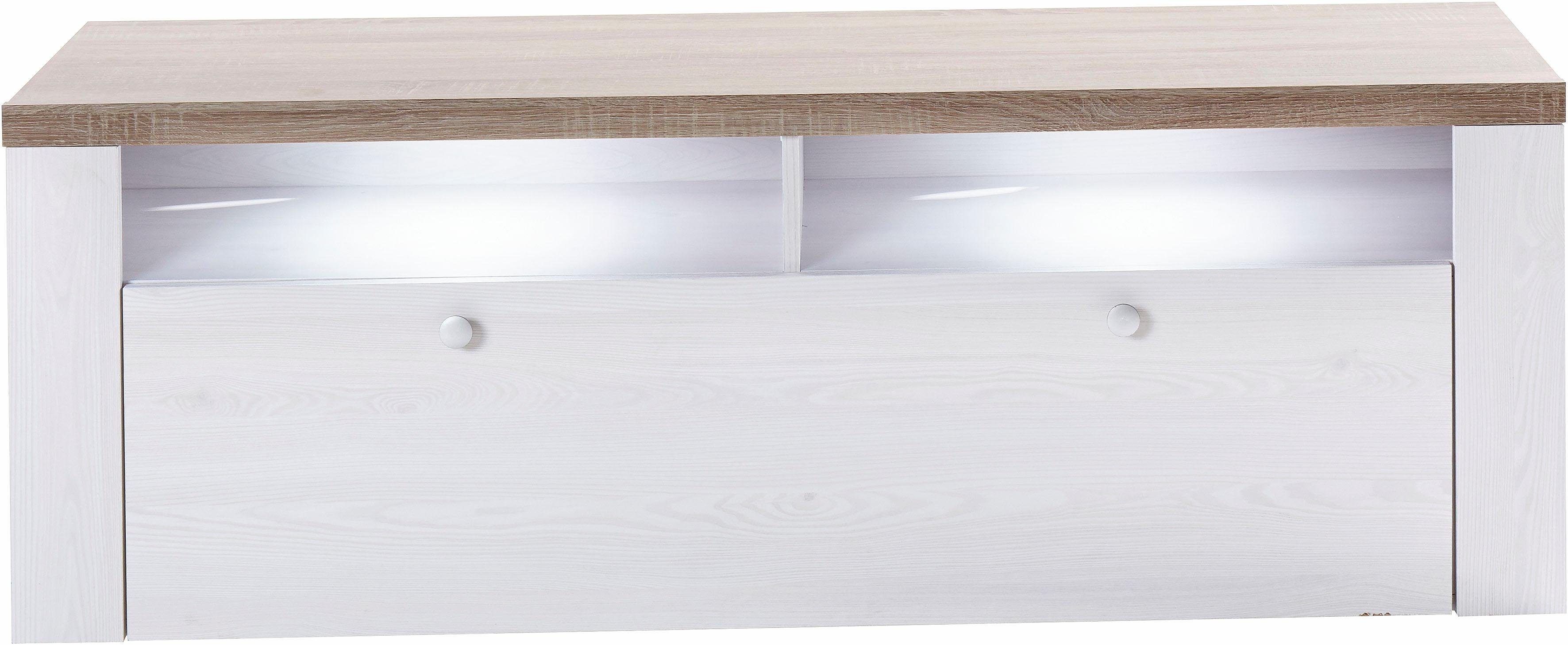 Home affaire Tv-meubel Larona, tijdloos TV-meubel met 1 klep en 2 open vakken Breedte 140 cm, tv-meubel, veel opbergruimte, decoratieve frame-look