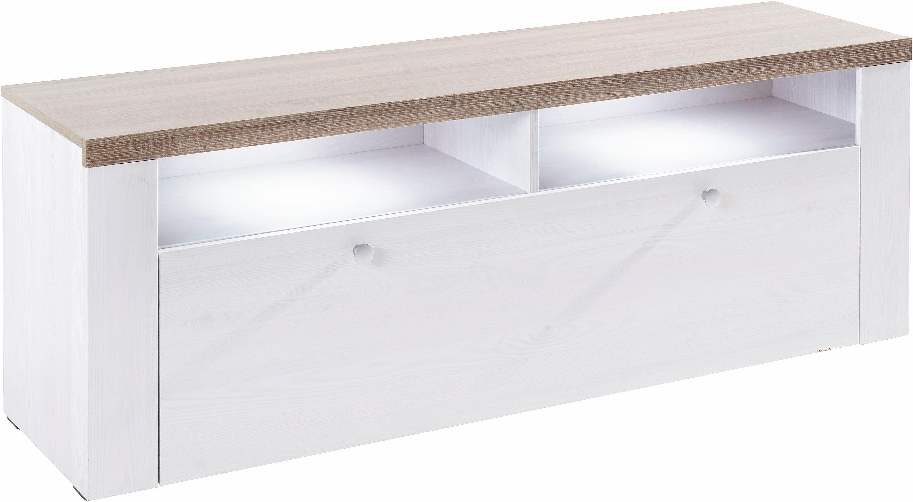 Home affaire Tv-meubel Larona, tijdloos TV-meubel met 1 klep en 2 open vakken Breedte 140 cm, tv-meubel, veel opbergruimte, decoratieve frame-look