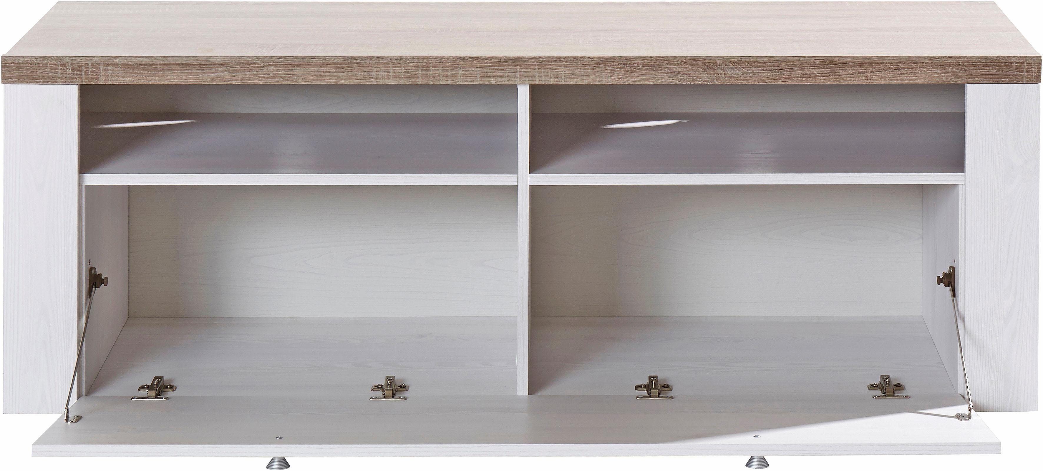Home affaire Tv-meubel Larona, tijdloos TV-meubel met 1 klep en 2 open vakken Breedte 140 cm, tv-meubel, veel opbergruimte, decoratieve frame-look