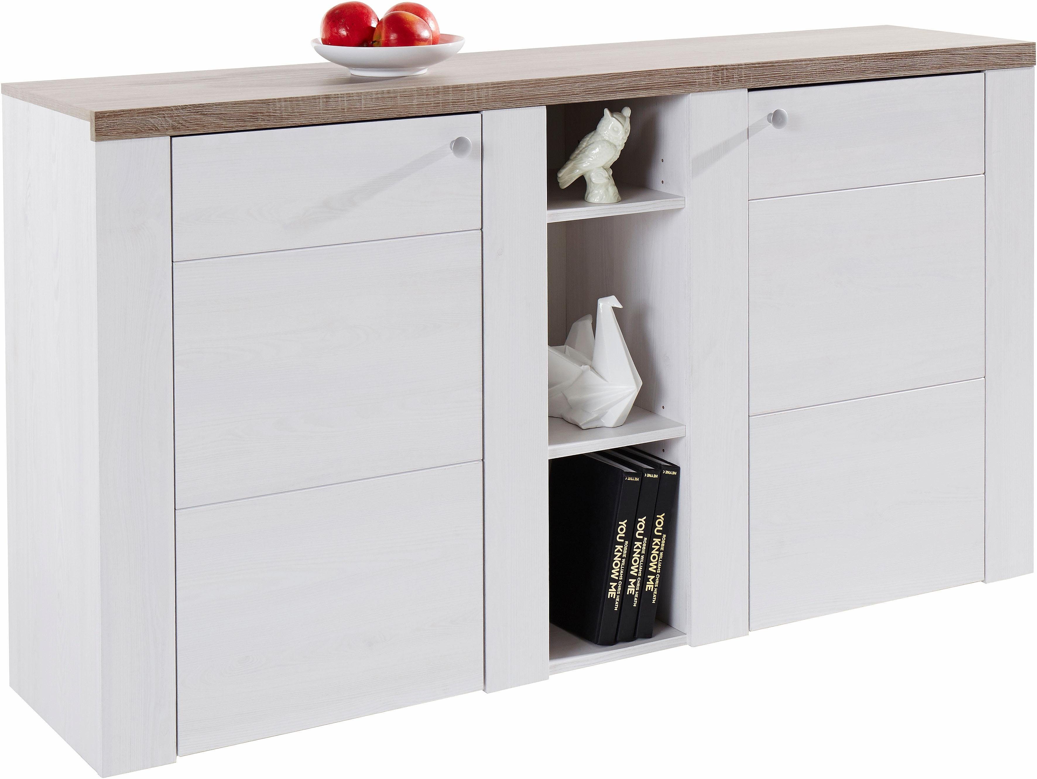 Home affaire Dressoir Larona, tijdloze commode met 2 deuren, deurkast, breedte 155 cm, Hoogte 84 cm, veel opbergruimte, dressoir met decoratieve lijstlook