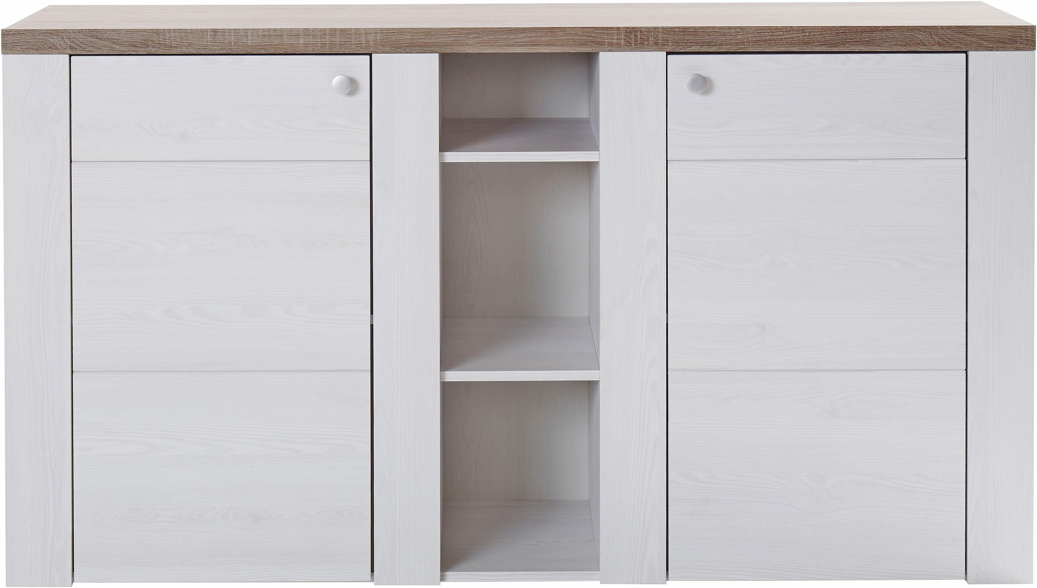 Home affaire Dressoir Larona, tijdloze commode met 2 deuren, deurkast, breedte 155 cm, Hoogte 84 cm, veel opbergruimte, dressoir met decoratieve lijstlook