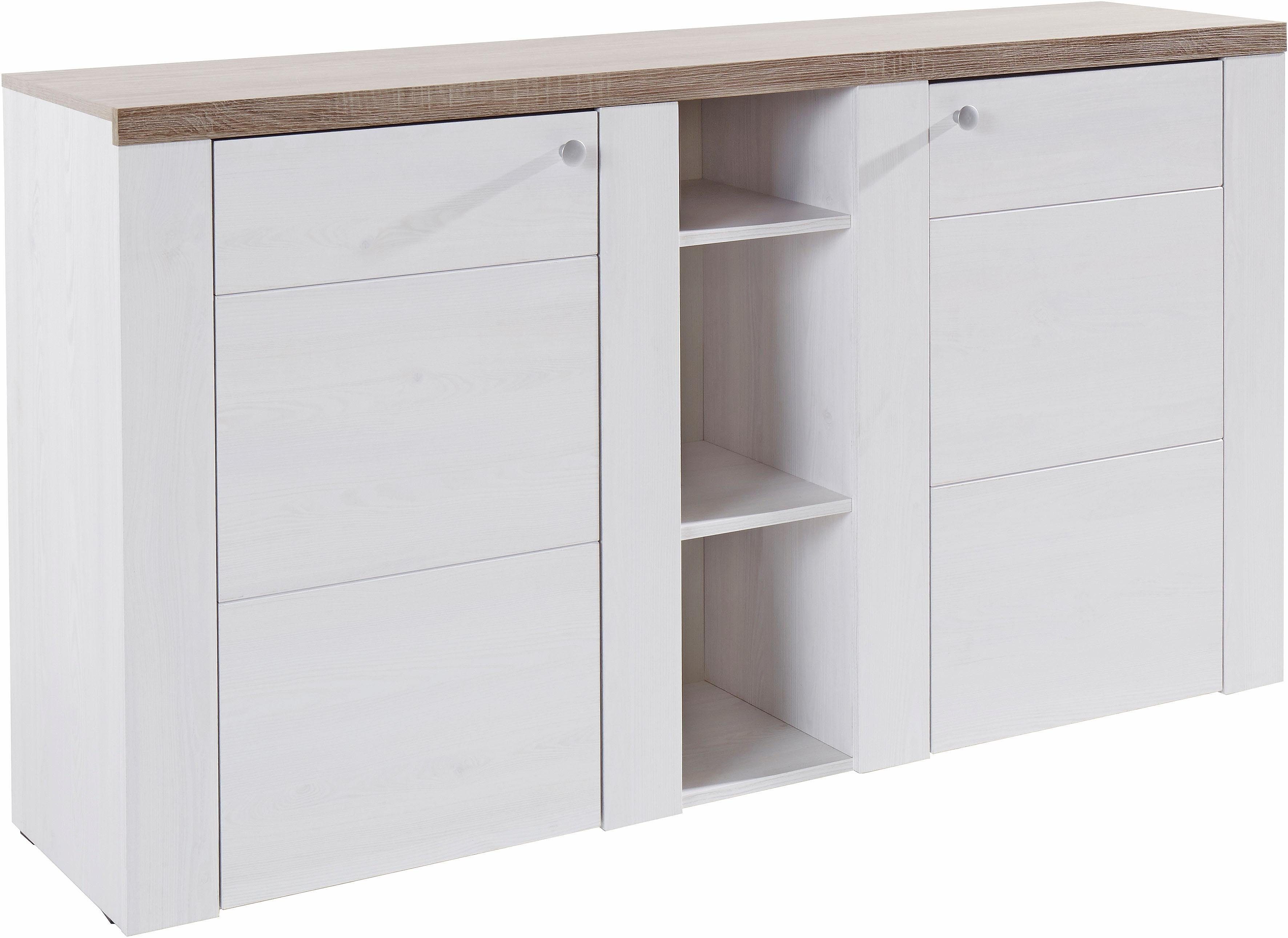 Home affaire Dressoir Larona, tijdloze commode met 2 deuren, deurkast, breedte 155 cm, Hoogte 84 cm, veel opbergruimte, dressoir met decoratieve lijstlook
