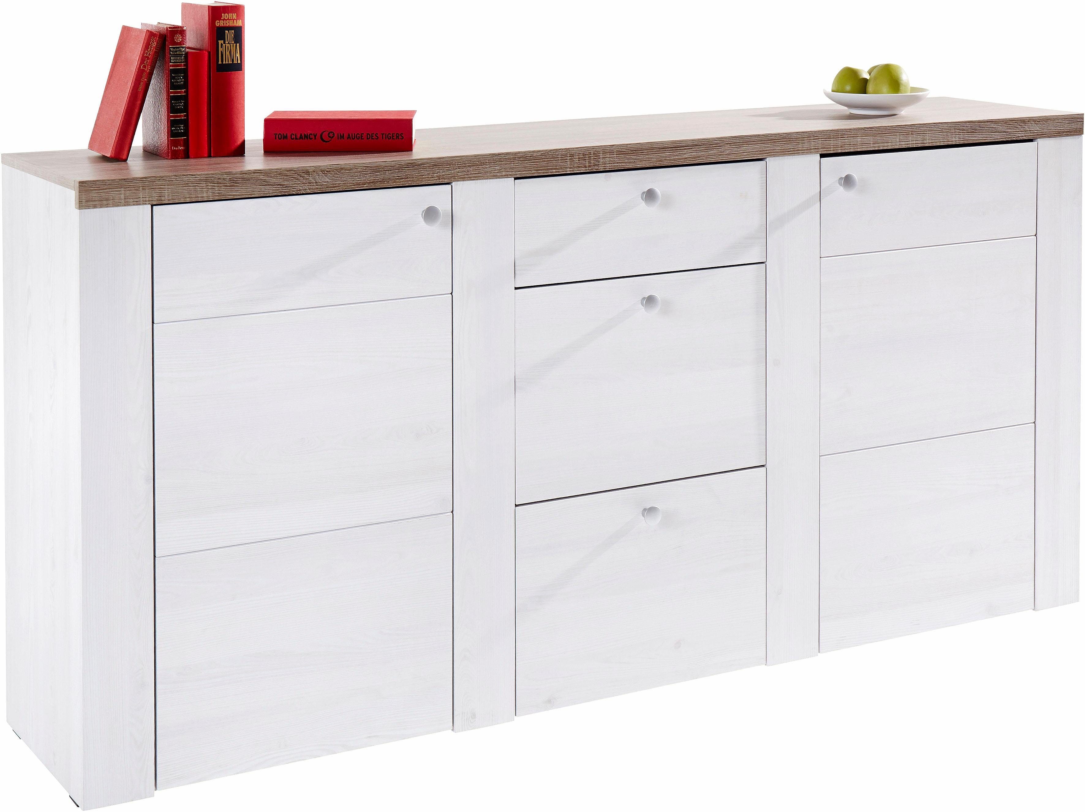 Home affaire Dressoir Larona, tijdloze commode met 2 deuren, 3 lades, deurkast, Hoogte 84 cm, veel opbergruimte, dressoir met decoratieve lijstlook