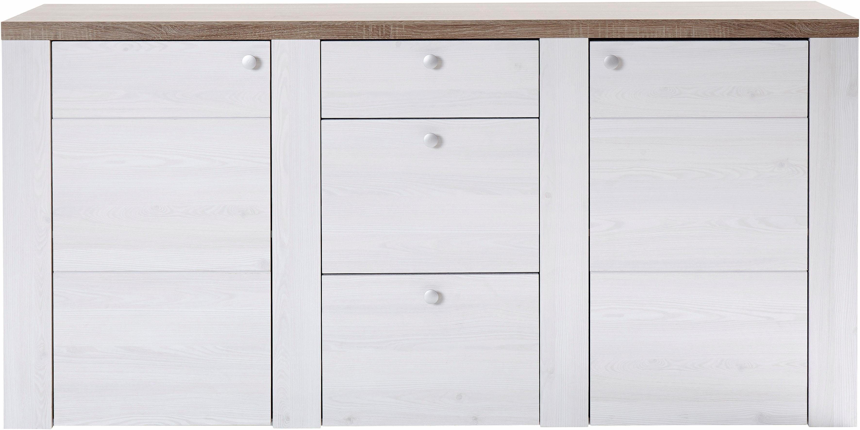 Home affaire Dressoir Larona, tijdloze commode met 2 deuren, 3 lades, deurkast, Hoogte 84 cm, veel opbergruimte, dressoir met decoratieve lijstlook