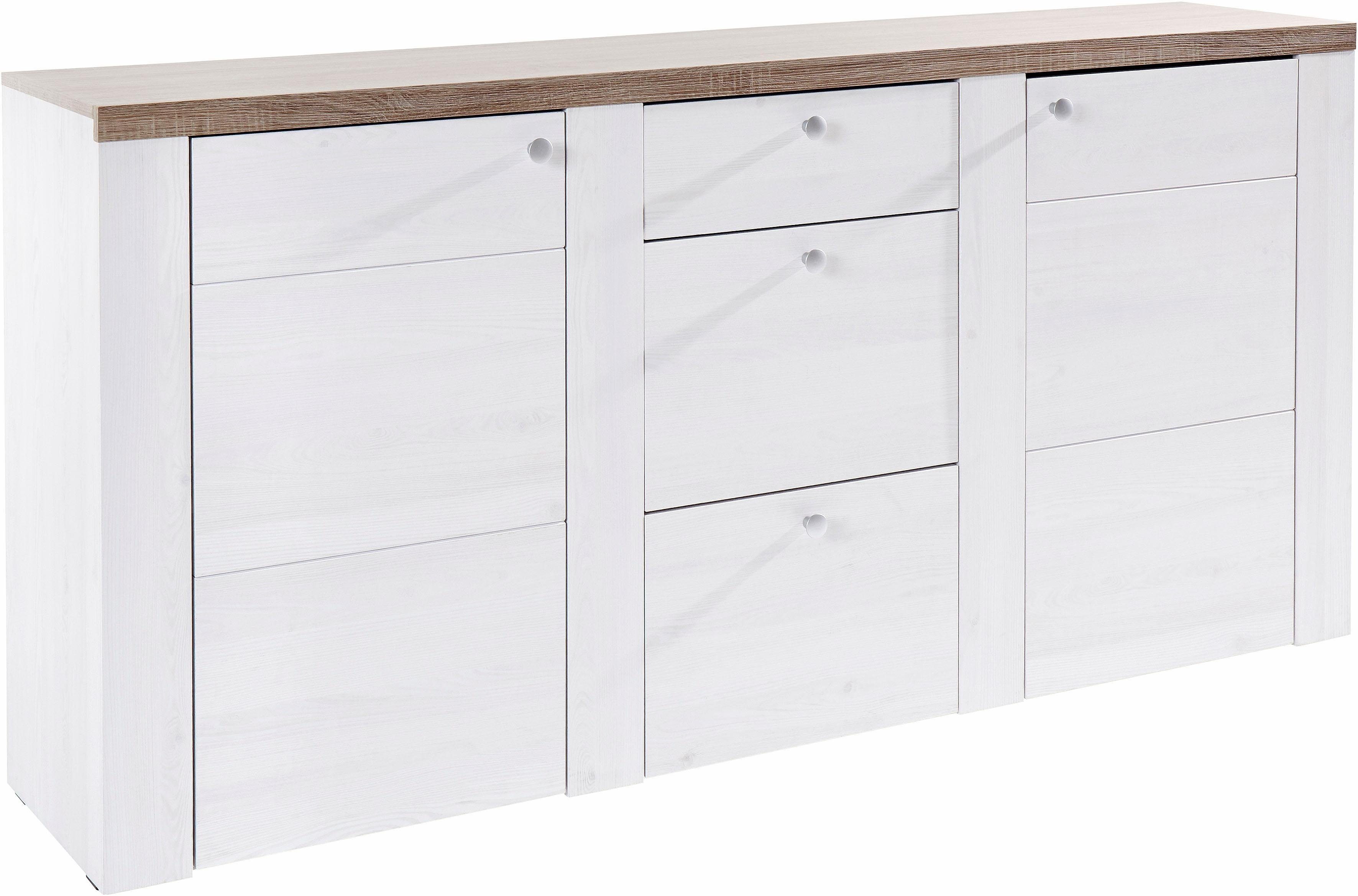 Home affaire Dressoir Larona, tijdloze commode met 2 deuren, 3 lades, deurkast, Hoogte 84 cm, veel opbergruimte, dressoir met decoratieve lijstlook