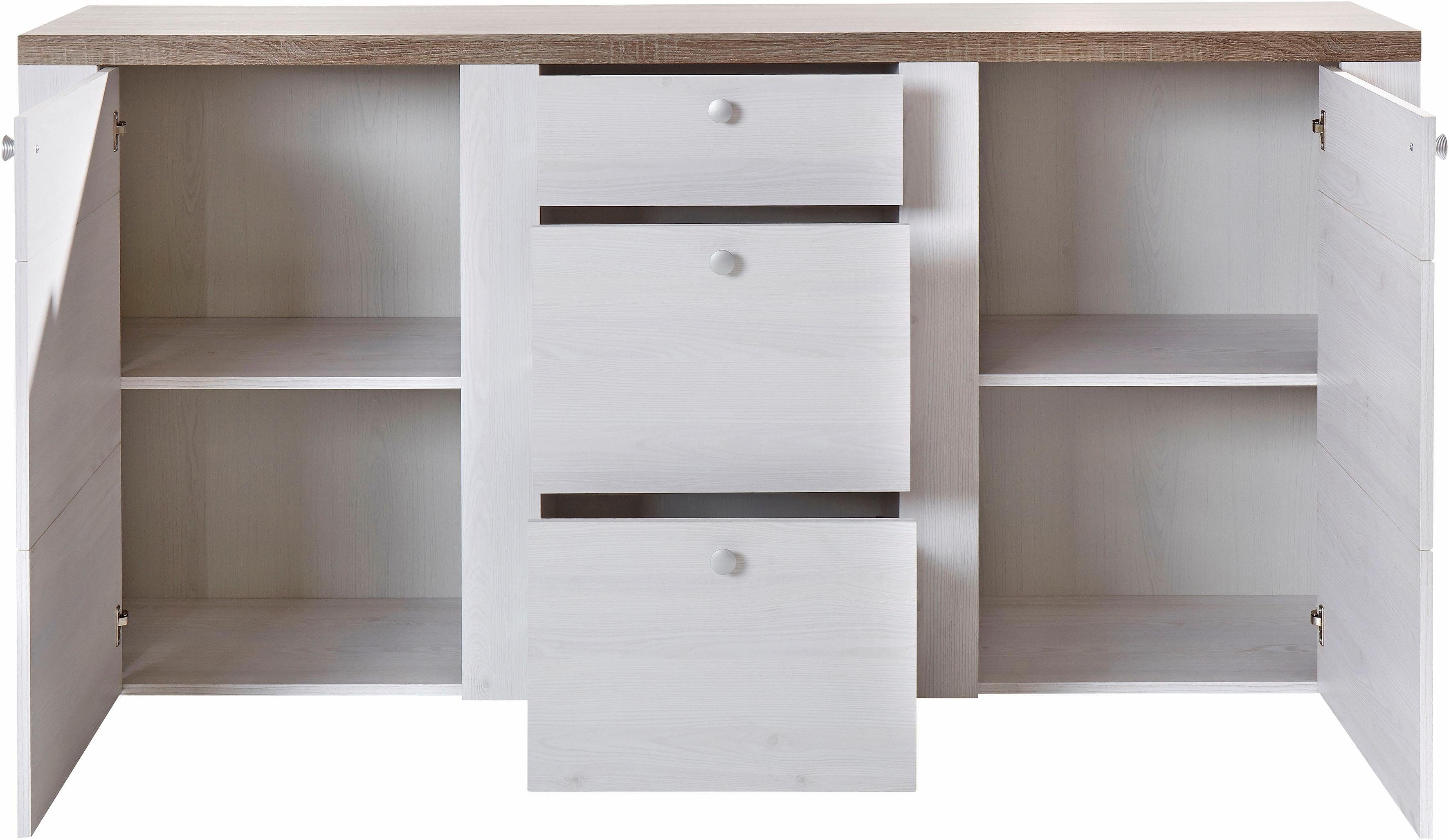 Home affaire Dressoir Larona, tijdloze commode met 2 deuren, 3 lades, deurkast, Hoogte 84 cm, veel opbergruimte, dressoir met decoratieve lijstlook