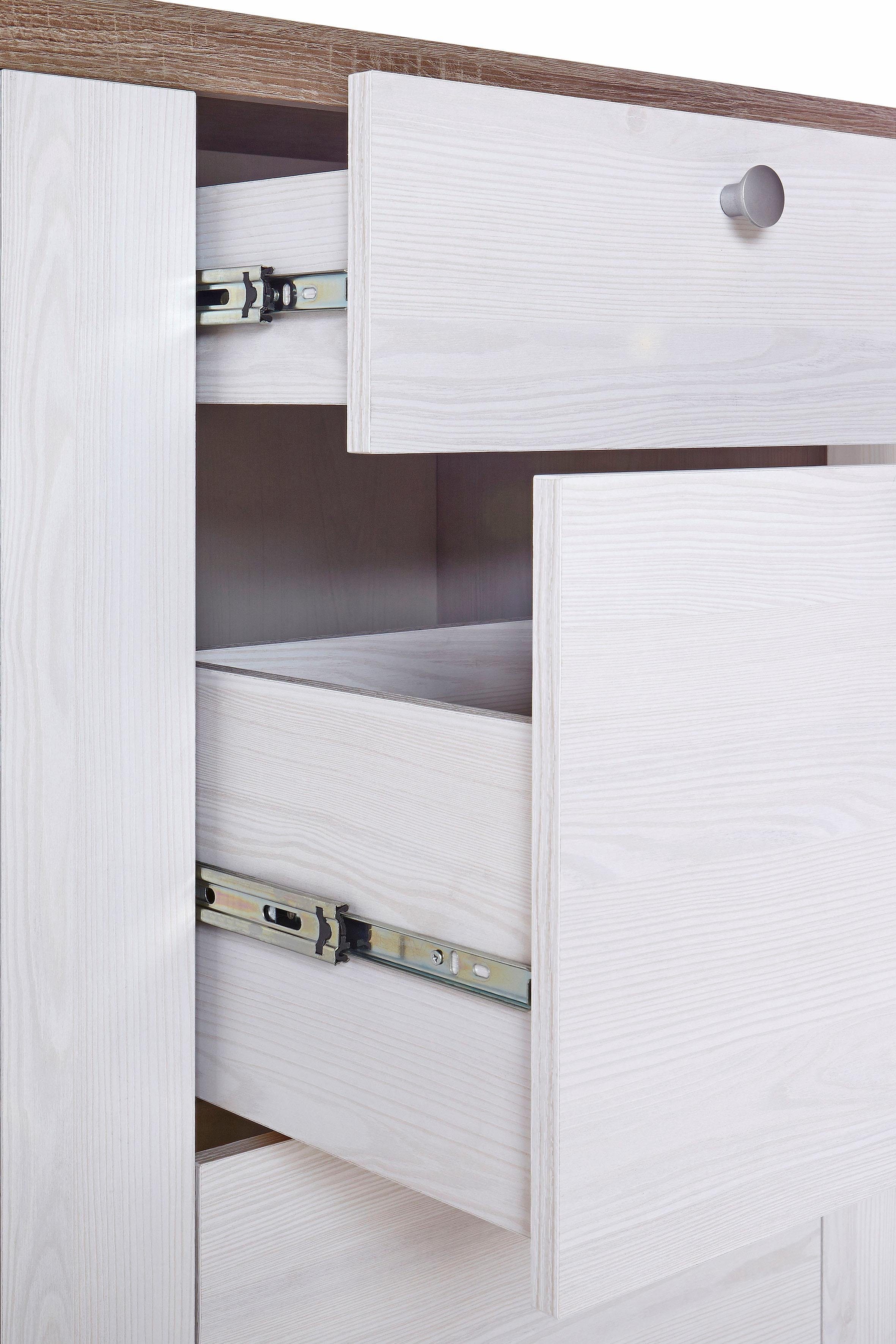 Home affaire Dressoir Larona, tijdloze commode met 2 deuren, 3 lades, deurkast, Hoogte 84 cm, veel opbergruimte, dressoir met decoratieve lijstlook
