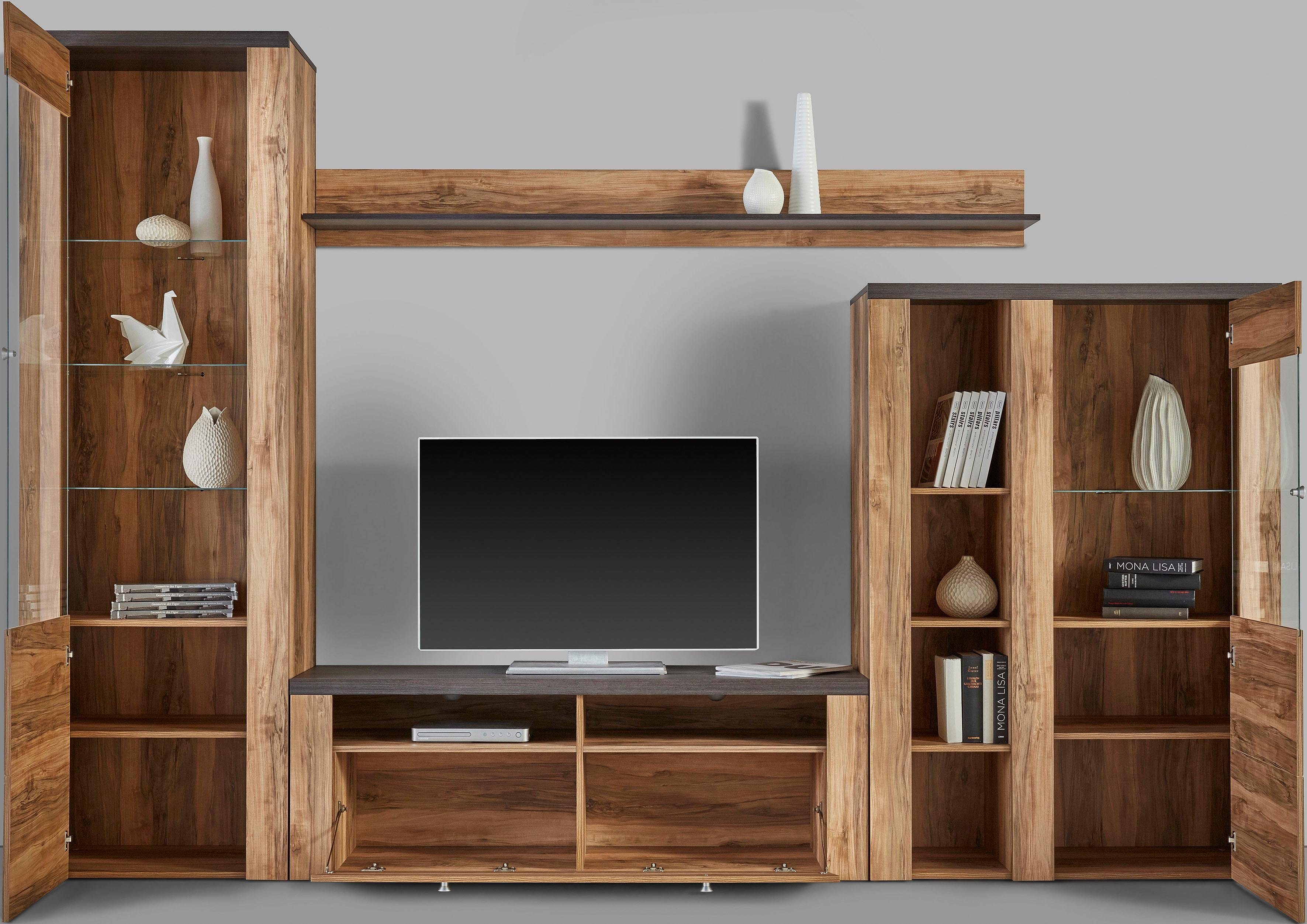 Home affaire Wandmeubel Larona, aanbouwwand, set van 4 delen bestaande uit 1 tv-board, 1 highboard, 1 vitrine, 1 wandplank (set, 4 stuks)