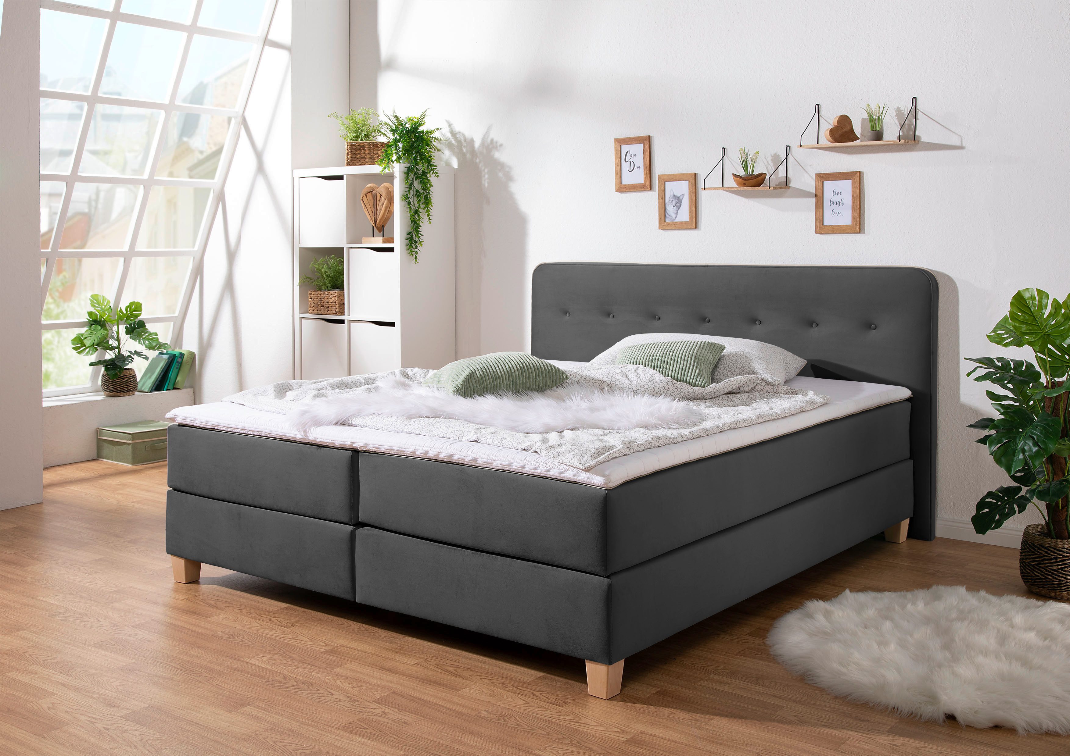 Home affaire Boxspring Fargo inclusief topper, in 3 soorten matrassen, in fluweel of structuurstof