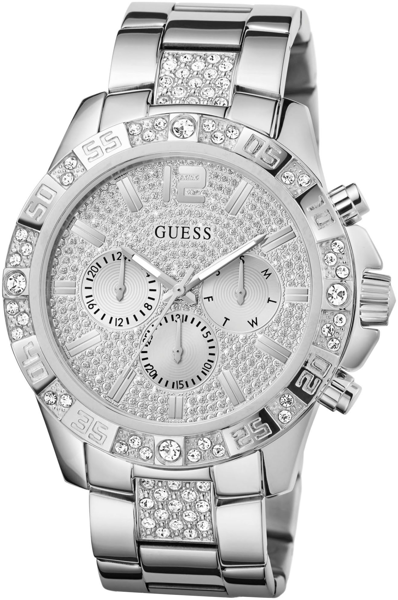 Guess Multifunctioneel horloge Majestic Quartzhorloge, horloge, heren, datum, 12/24-uurs weergave, kristalstenen