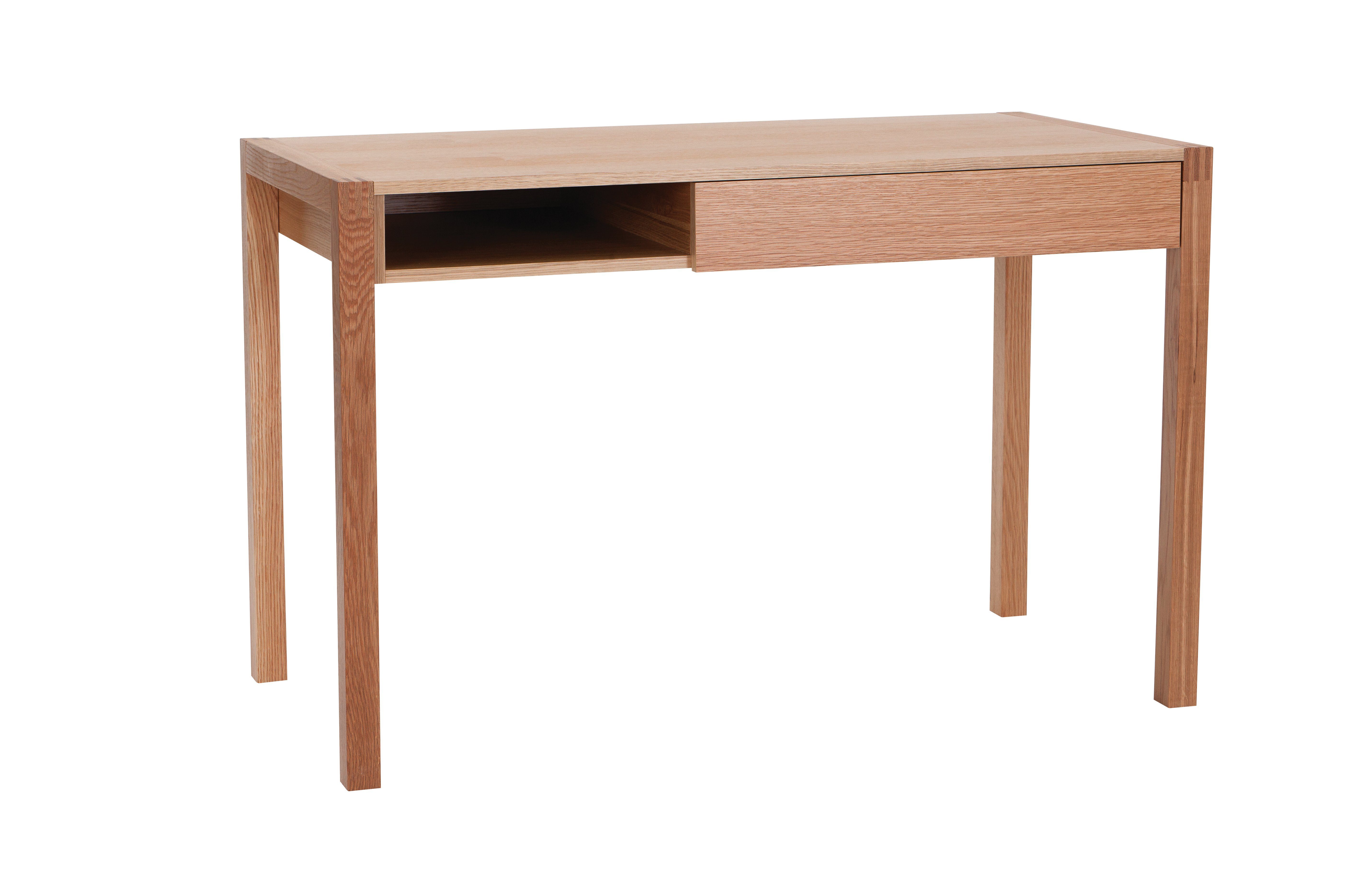 Woodman Bureau New met open rek en lade, houtfineer van eiken