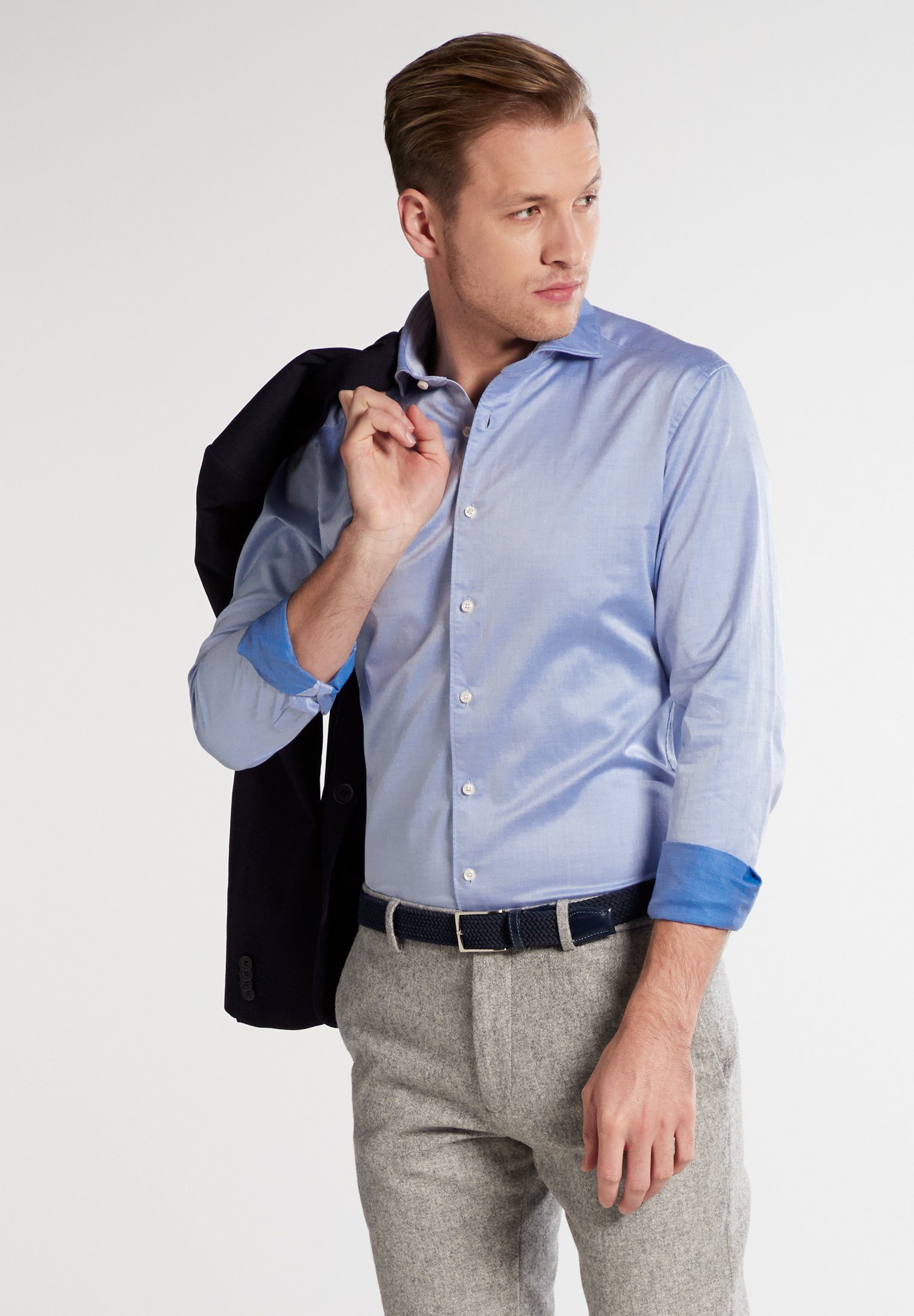 Eterna Overhemd met lange mouwen Slim fit EASY IRON (gemakkelijk te strijken) heren overhemden maat 41 blauw