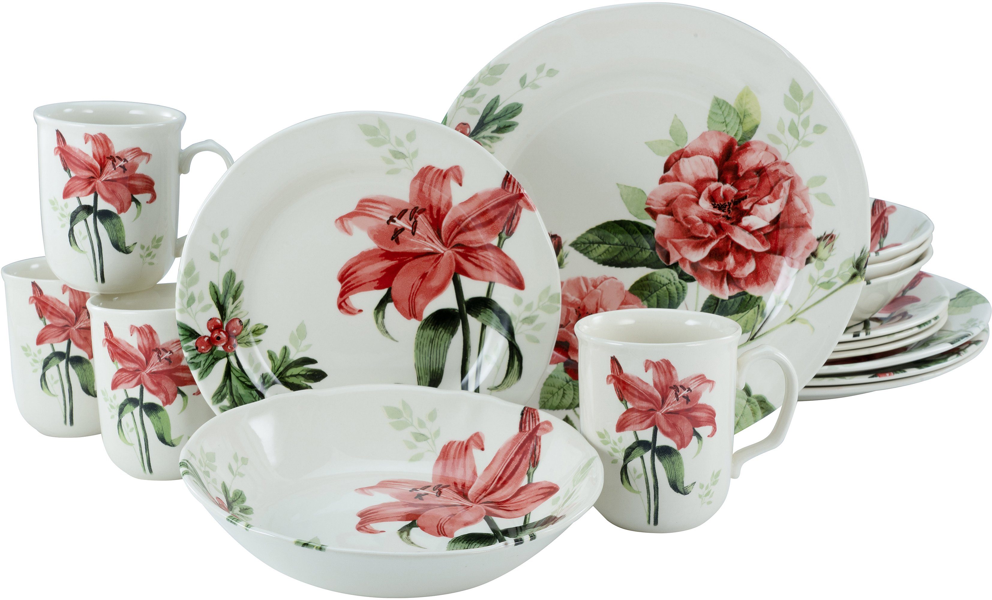 Otto CreaTable Combi-servies Rosmarijn Servies. rozen/bloemdessin. 16 delen. voor 4 personen (set. 16-delig) aanbieding