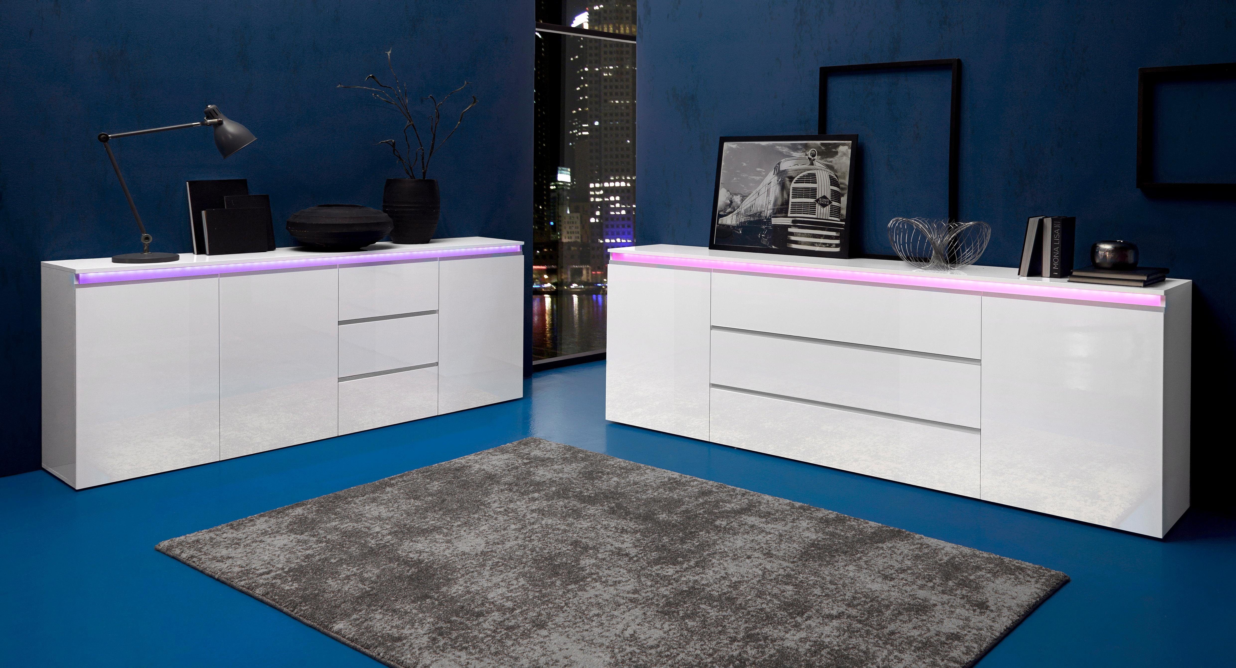 INOSIGN Dressoir Magic, commode, kast, dressoir met 3 deuren en 3 lades hoogglans gelakt (b/d/h) 200x40x80 cm