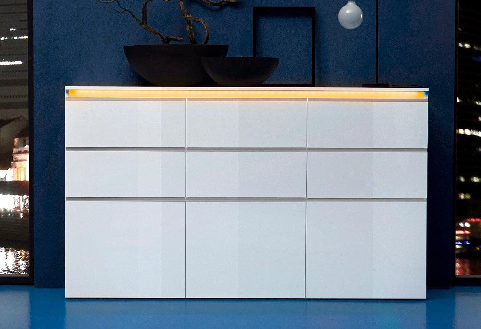 INOSIGN Highboard Magic, highboard, hoge kast, hoge commode met 3 deuren en 6 lades, hoogglans gelakt, breedte 180 cm highboards maat 180x40x105 cm