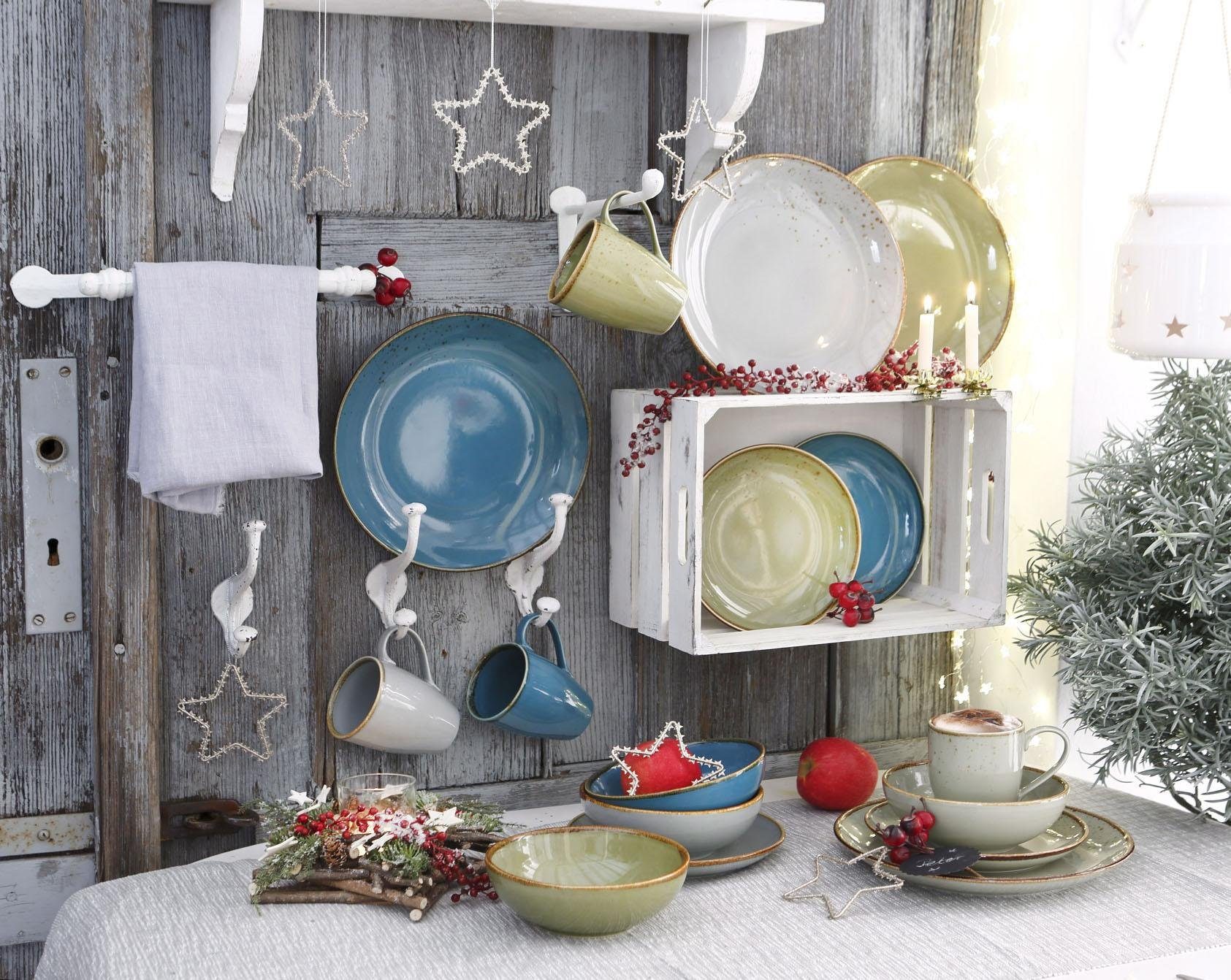 CreaTable Combi-servies Servies-set NATURE COLLECTION Servies, harmonieus natuurlijk glazuur, 16 delen, voor 4 personen (set, 16-delig)