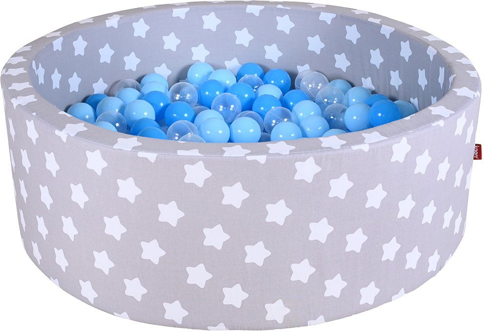Knorrtoys® Ballenbak Soft, Grey white stars met 300 ballen balls/soft blue/blue/transparent, made in europe