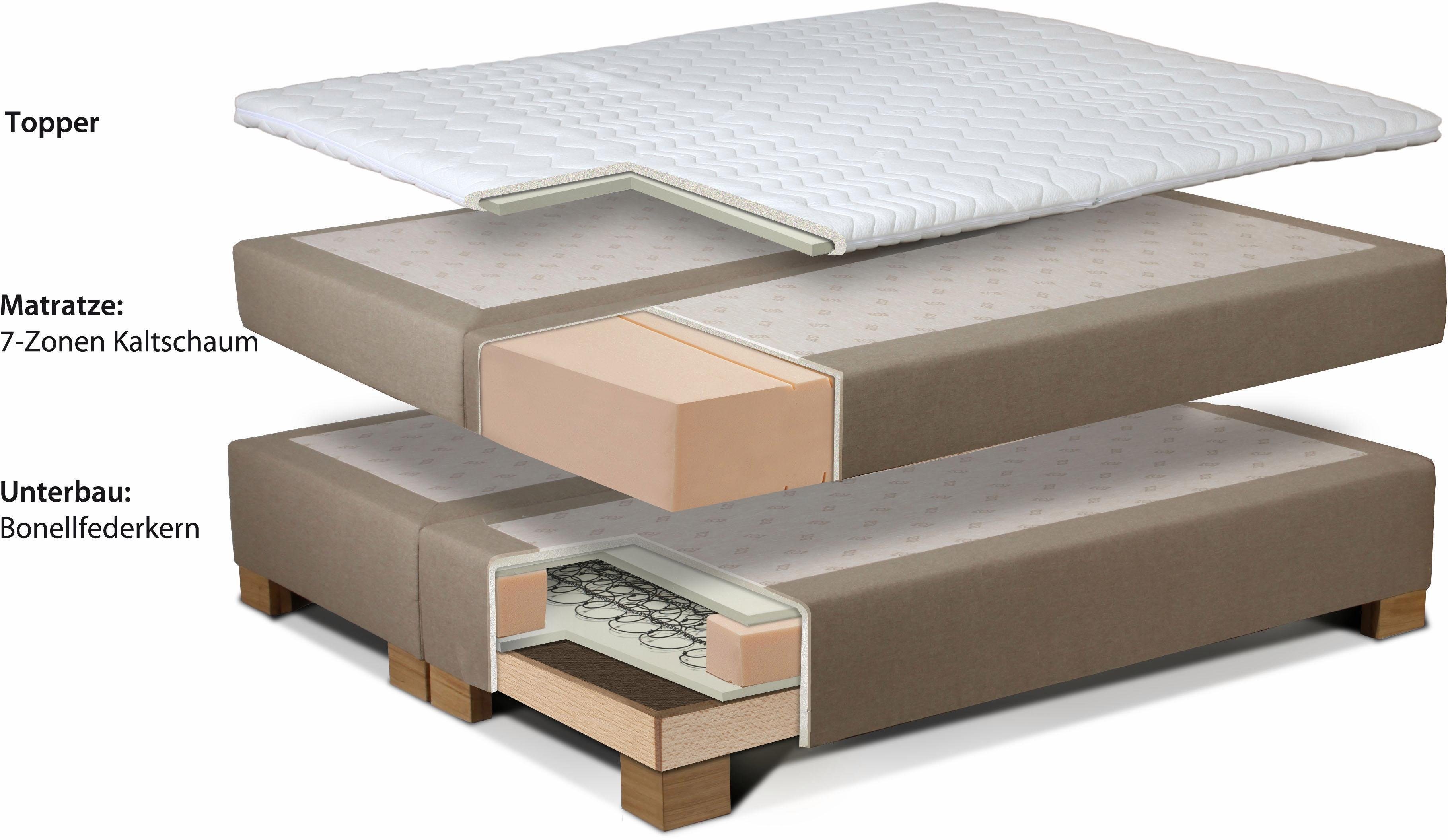 INOSIGN Boxspring Casano met fijne stiksels, in 3 matrassoorten, 2 hardheden en 5 kleuren
