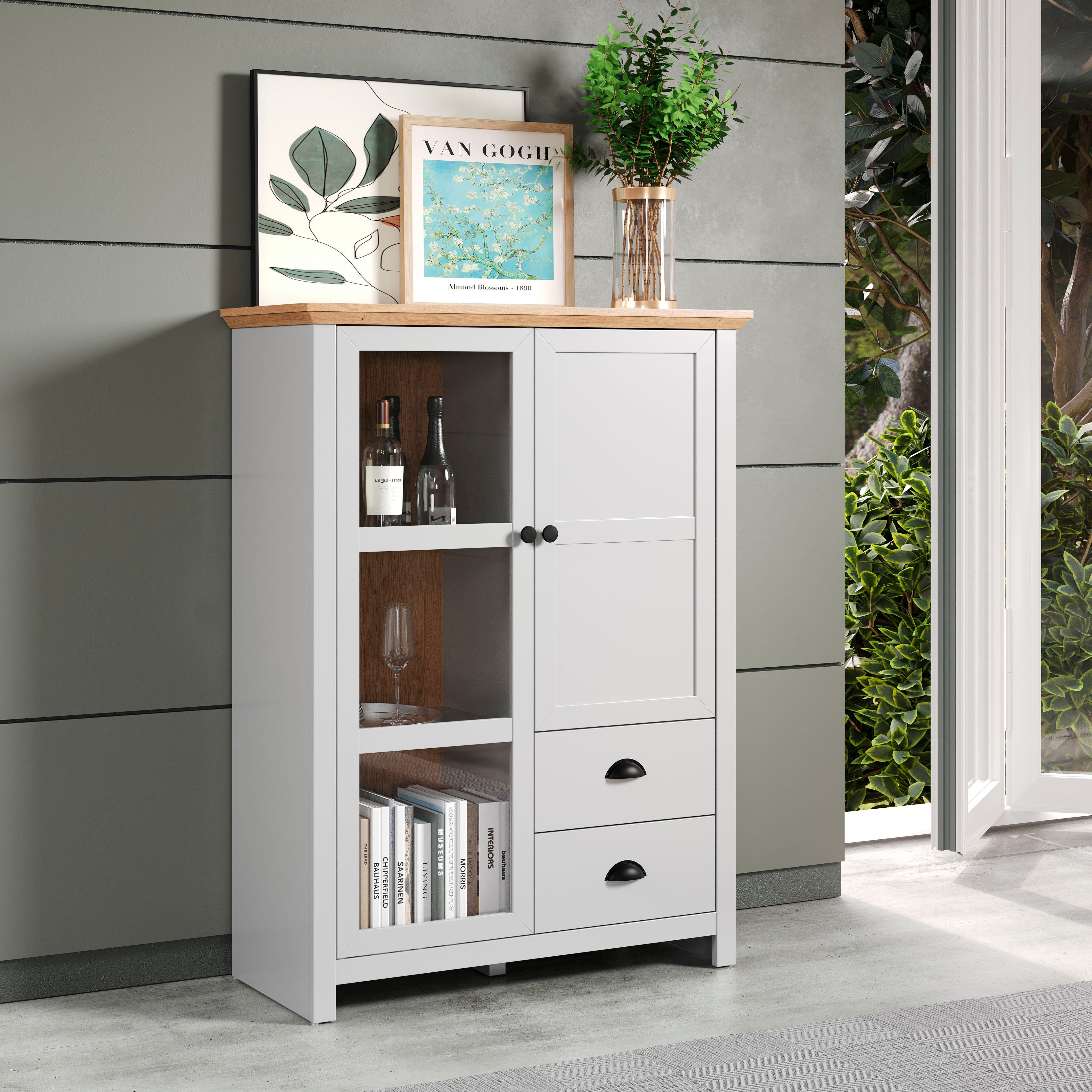 Home affaire Highboard Herzwill Breedte 97 cm, hoogte 130 cm, bergruimte, deuren en romp, mat grijs