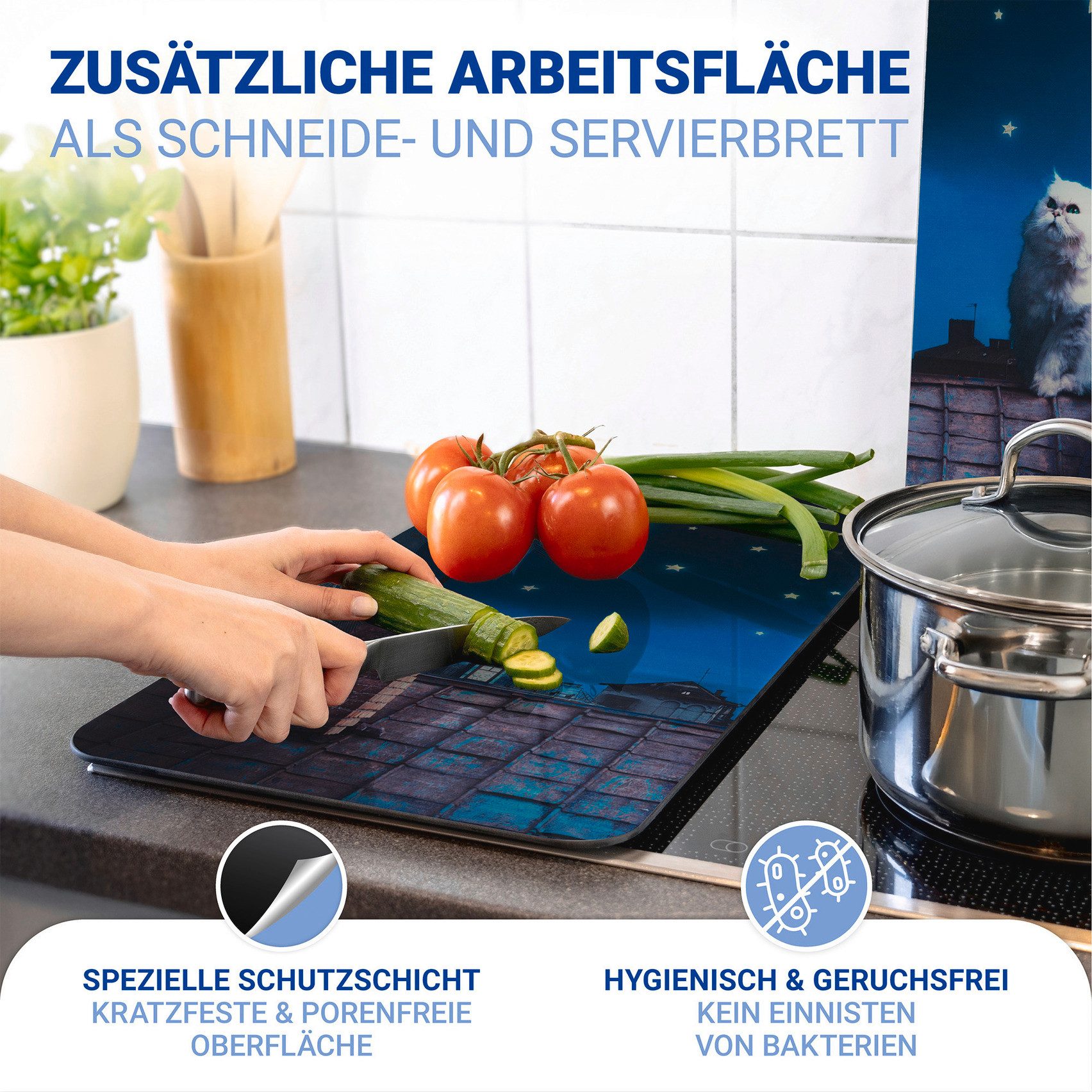 WENKO Kookplaatdeksel Universeel Model Maan Kat Kookplaatafdekking voor alle soorten kookplaten, krasvast, met antislipvoetjes (set, 2-delig)