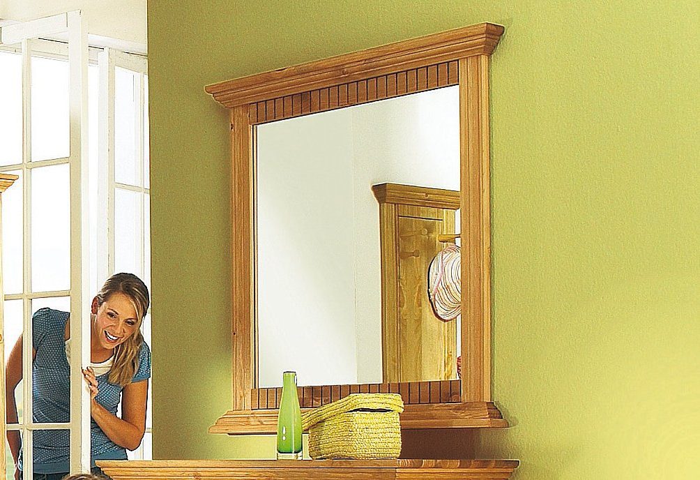 Home affaire Spiegel Rustiek van massief grenen, breedte 78 cm, met decoratief freeswerk