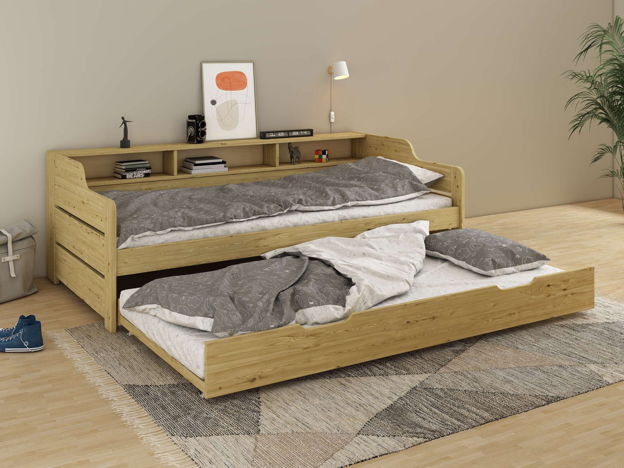 Home affaire Slaapbank "REETE1", Opbergruimte, Functiebed, Kinderbed, inclusief lade met planken, fsc® gecertificeerd massief hout (dennen), landhuisstijl