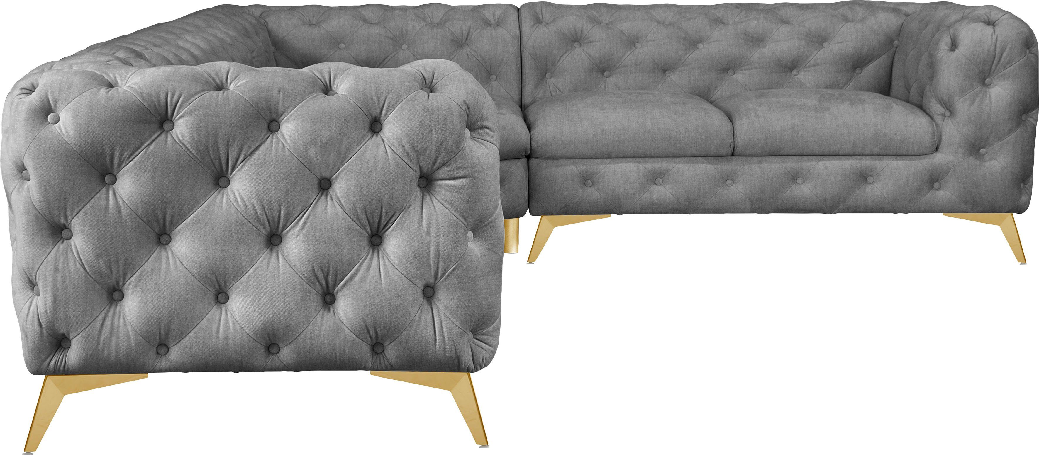 Leonique Chesterfield-bank Glynis L-vorm luxueuze capitonnage, moderne chesterfield look, kleur van de poten ter keuze