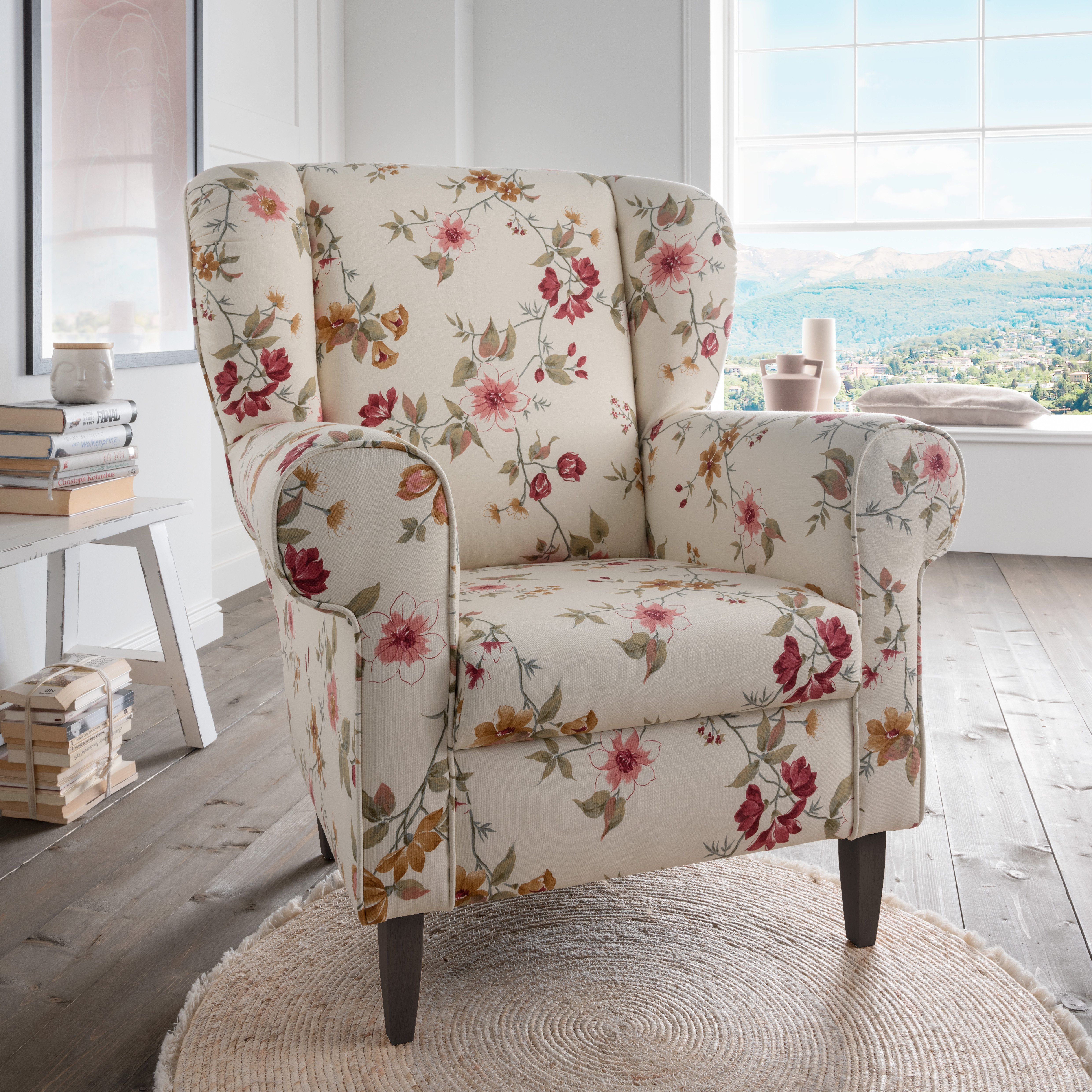 Home affaire Fauteuil Asino met pied-de-poule overtrekstof, naar keuze met hocker