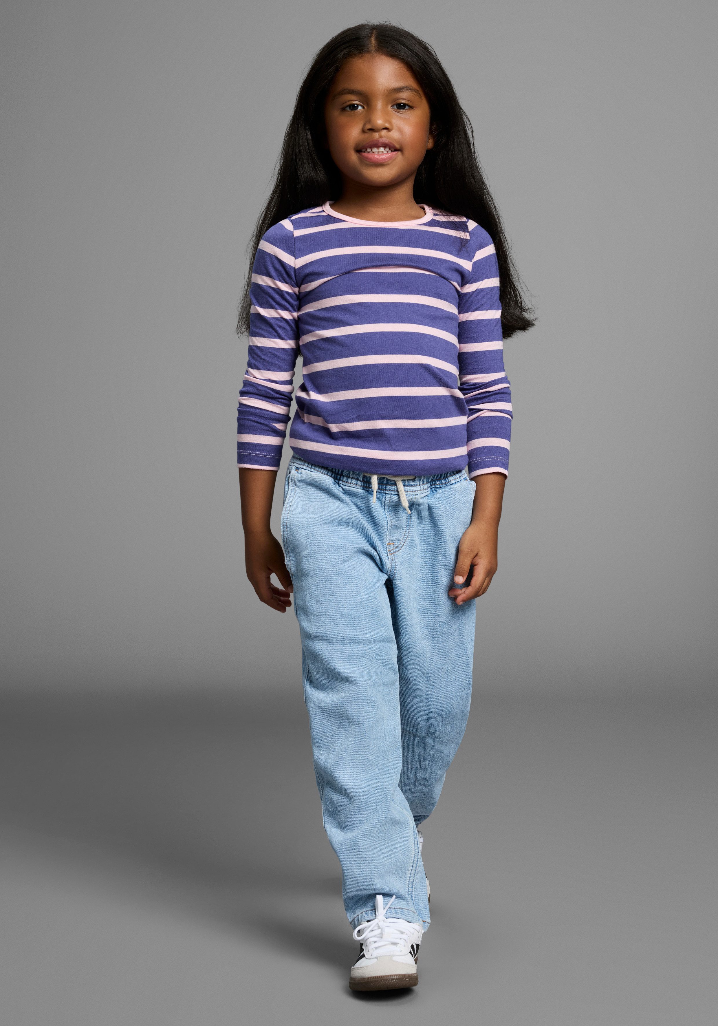 KIDSWORLD Shirt met lange mouwen Voor kleine meisjes Lange mouwen, casual pasvorm (2-delig, Set van 2)